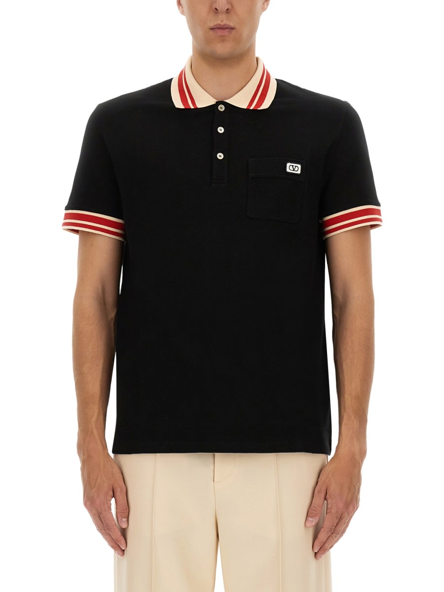 Cotton Pique Polo Shirt With vlogo Patch