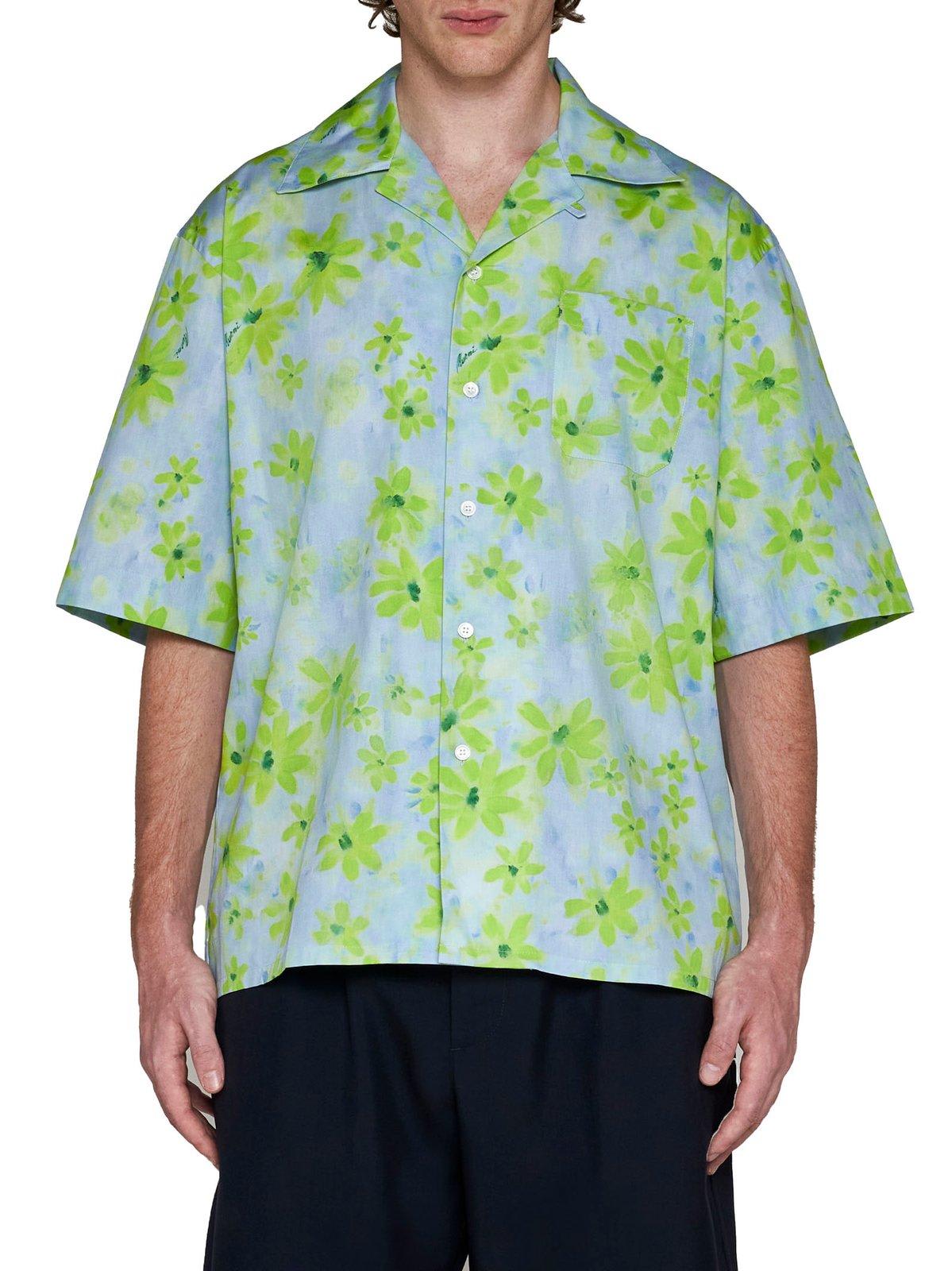 Shop Marni Floral Print Short Sleeved Shirt In Multicolour