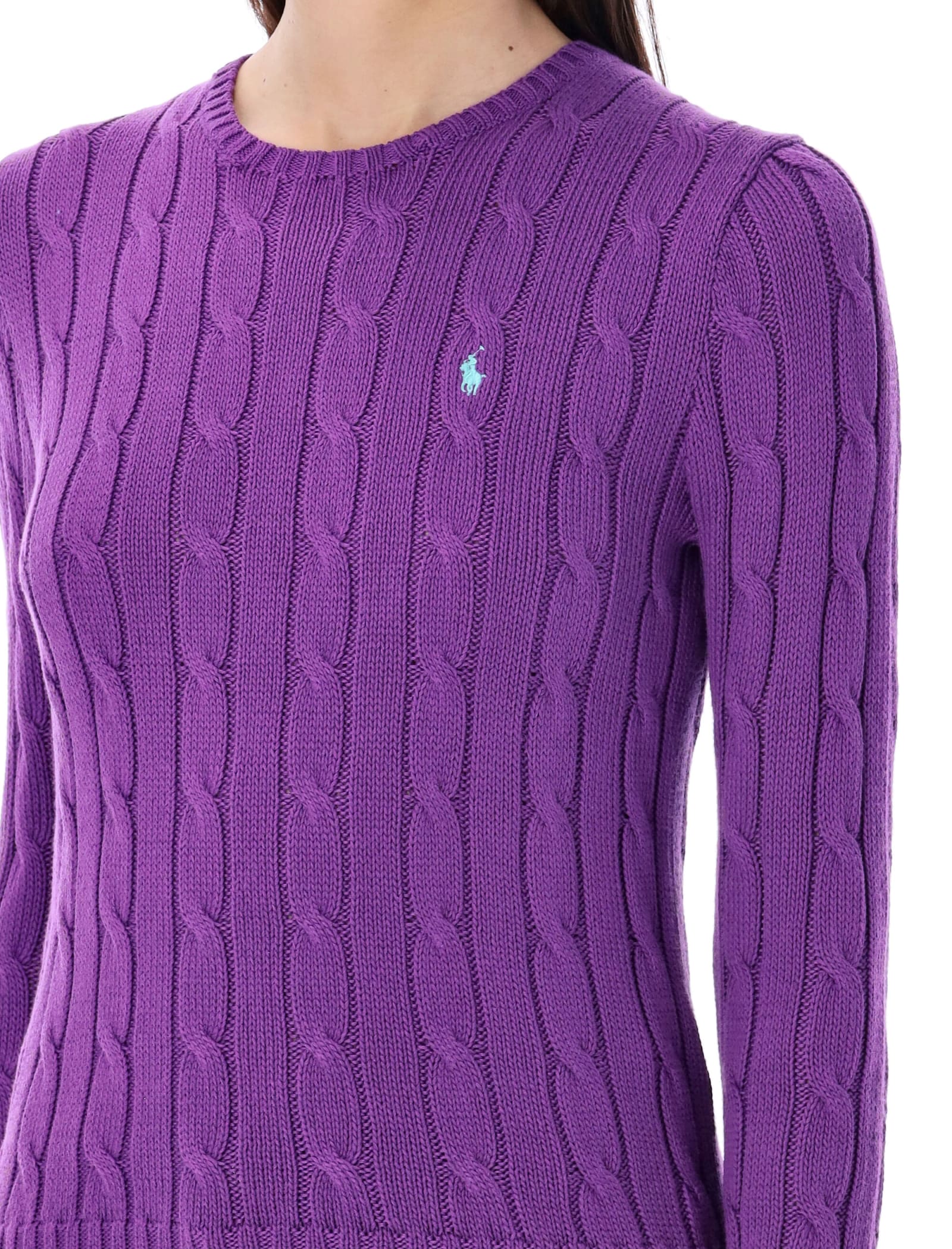 Shop Polo Ralph Lauren Cable-knit Cotton Crewneck Sweater In Paloma Purple