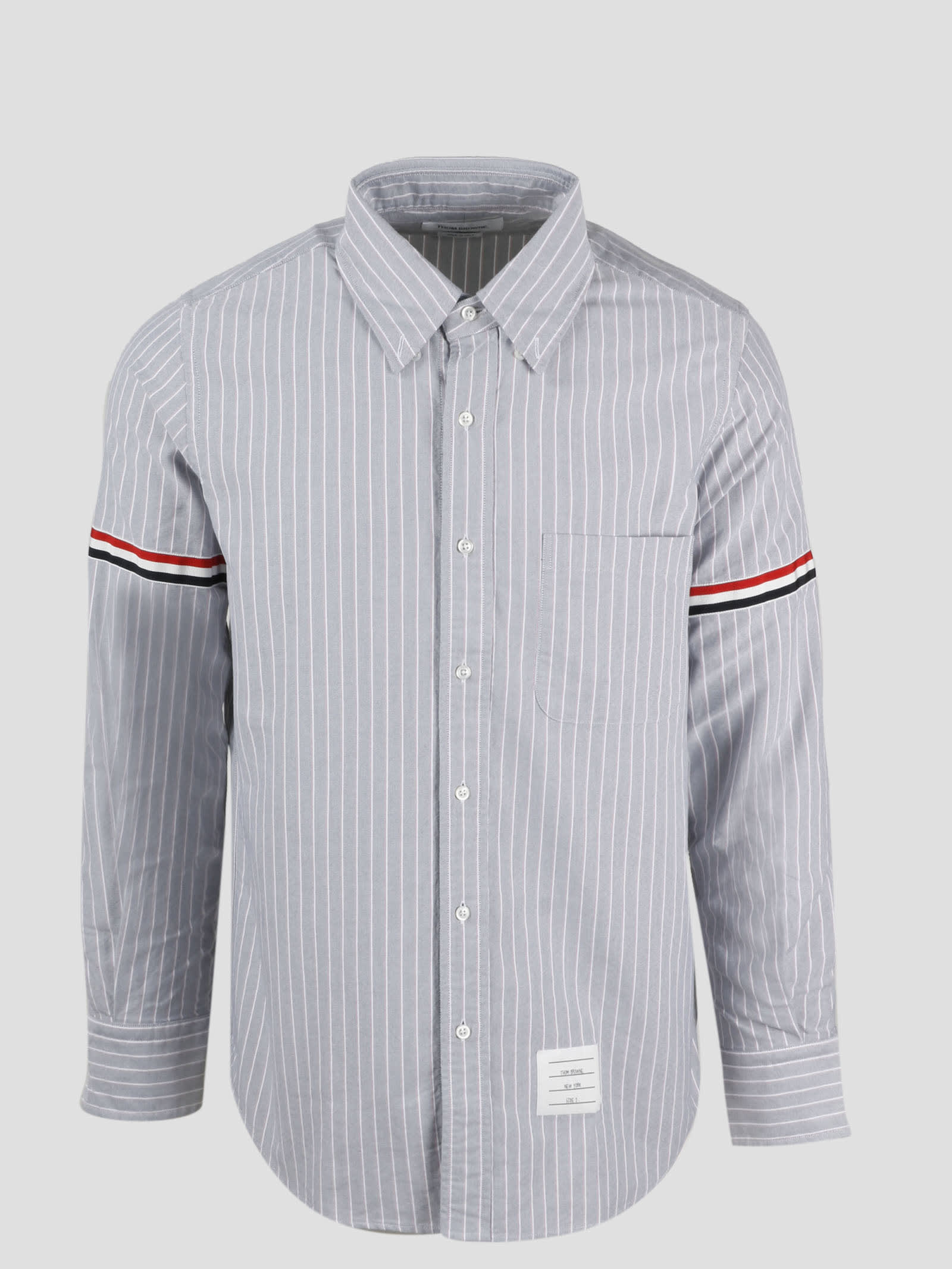 Thom Browne Straight Fit Shirt W/ Rwb Armbands In Shadow Pinstripe Oxford In Blue