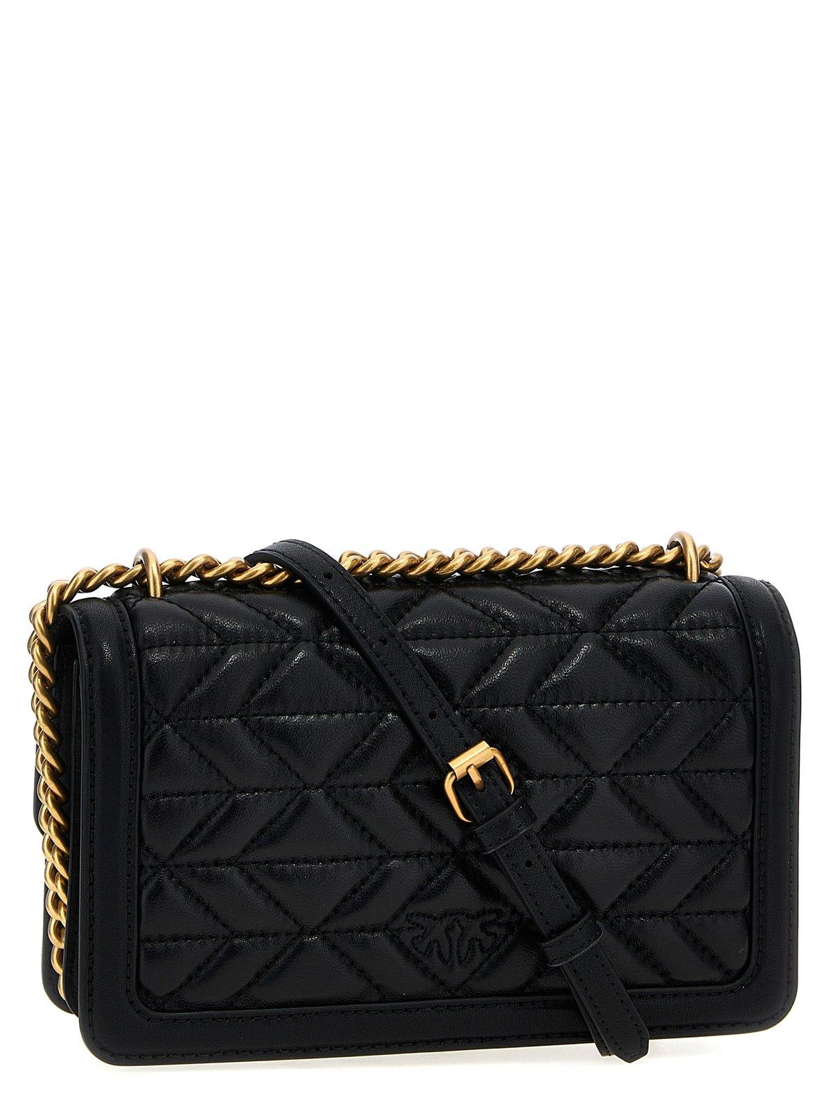 Shop Pinko Love One Mini Crossbody Bag In Q Nero Antique Gold