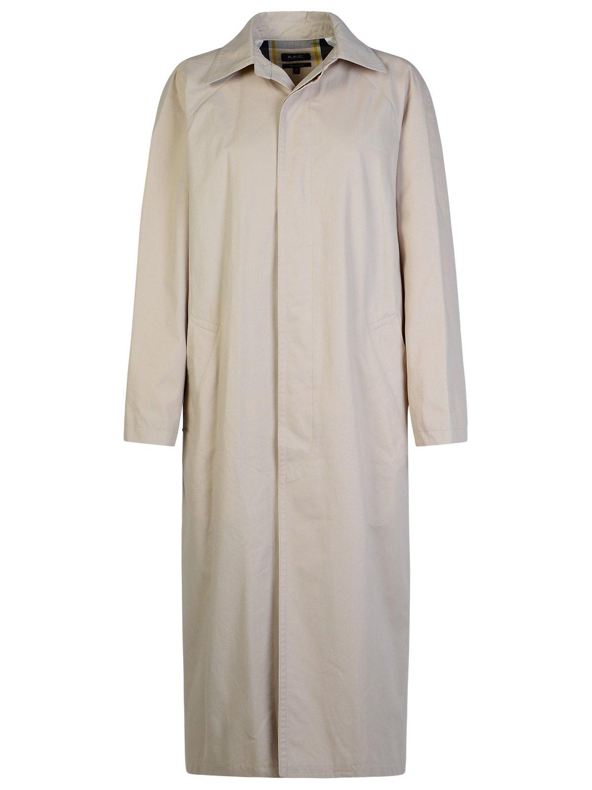 Apc Long Trench Coat In Neutral