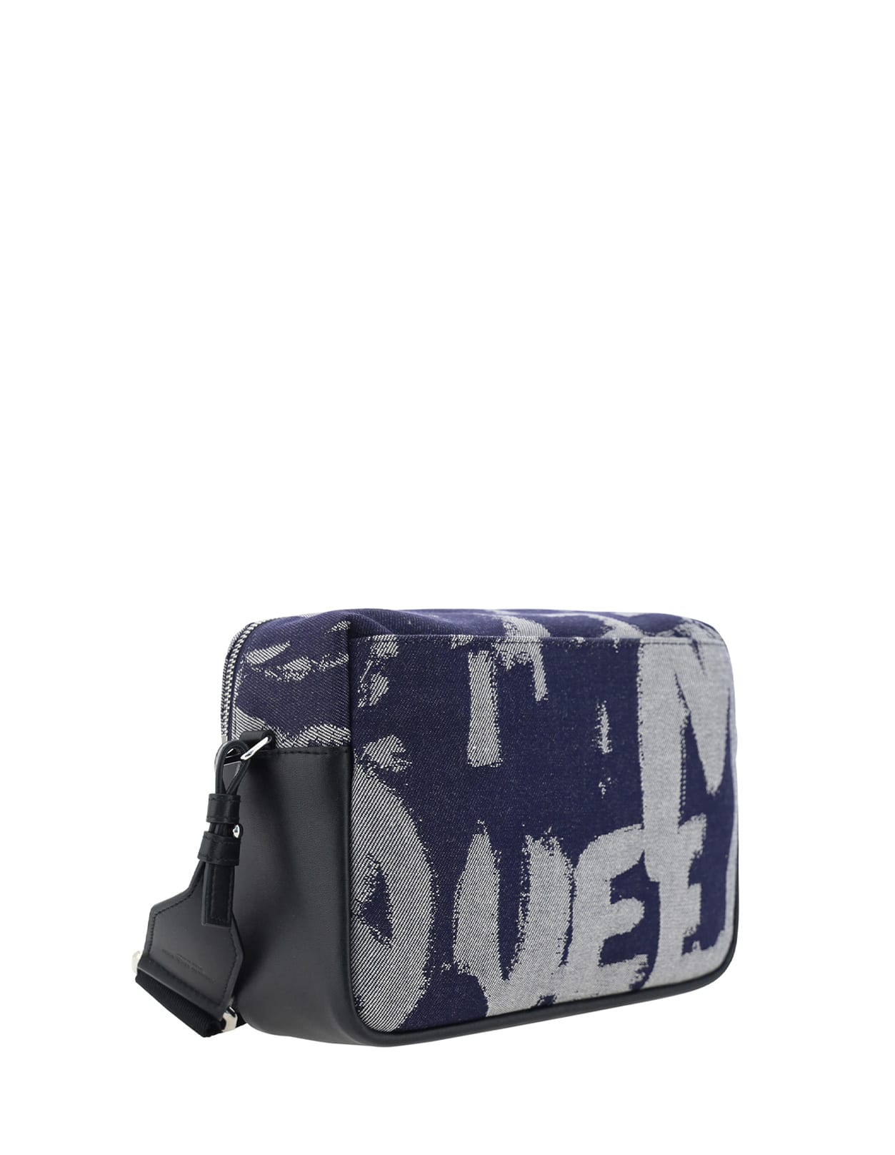 ALEXANDER MCQUEEN INDIGO GRAFFITI MCQUEEN DENIM SHOULDER BAG 