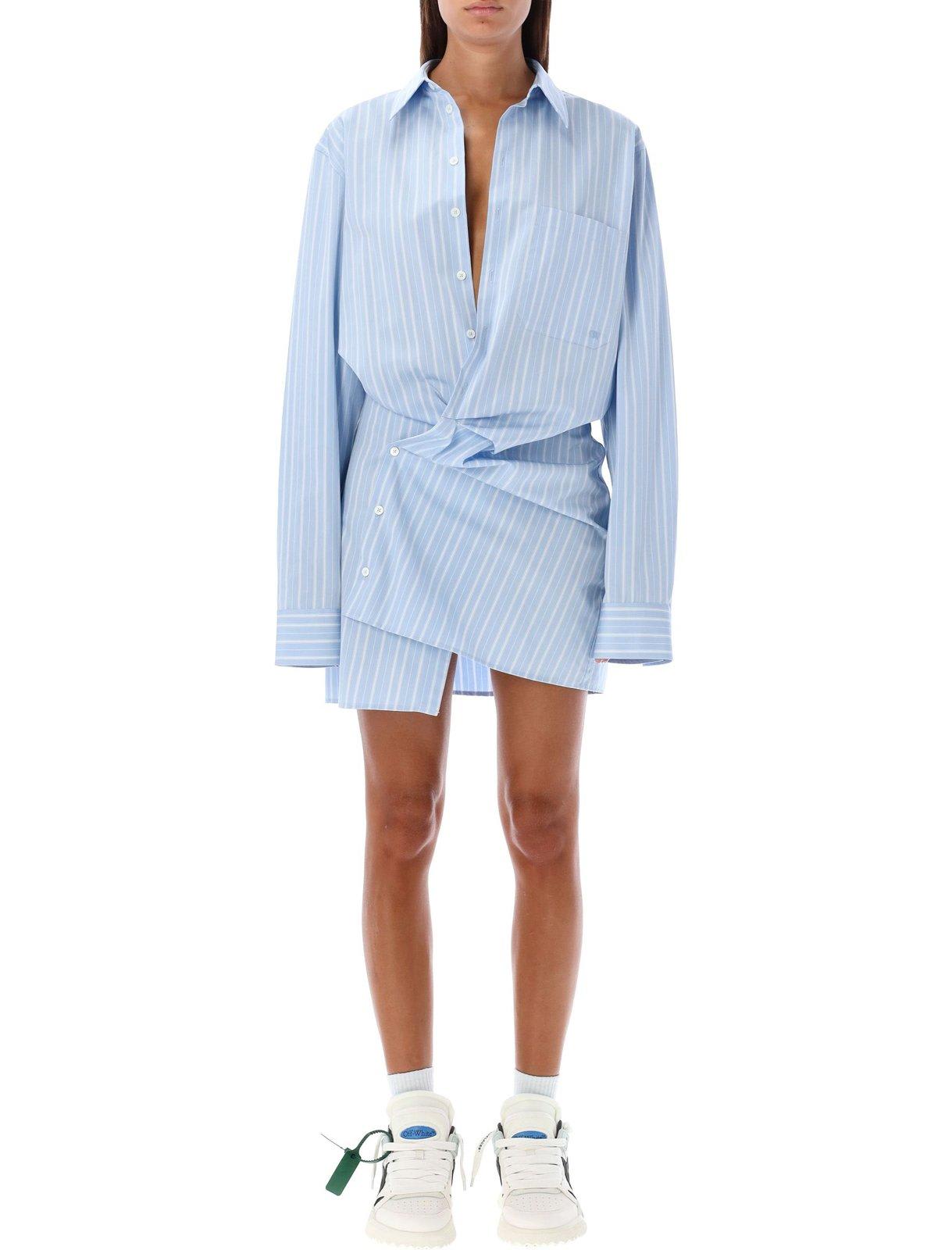 Shop Off-white Striped Long-sleeved Shirt Dress In Light Blue