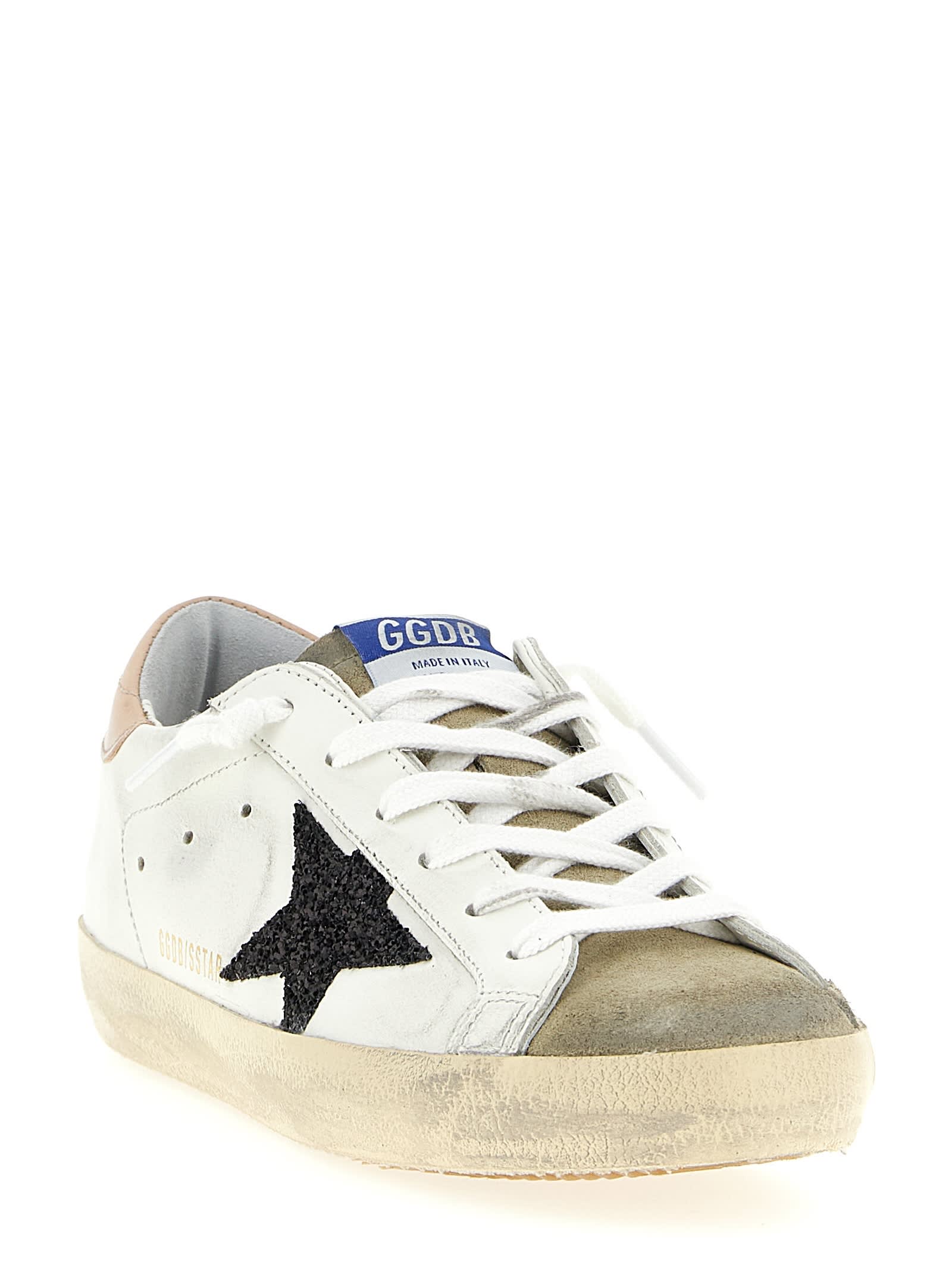Golden Goose Superstar Leathere Upper Glitter Star Sneaker In White