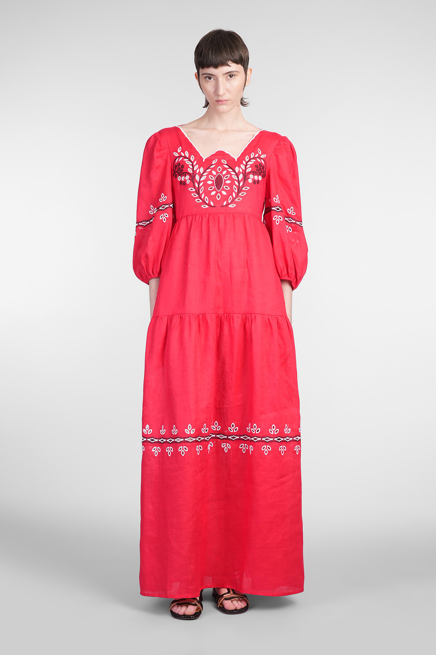 Holy Caftan Adelasia Dress Woman In Red Linen