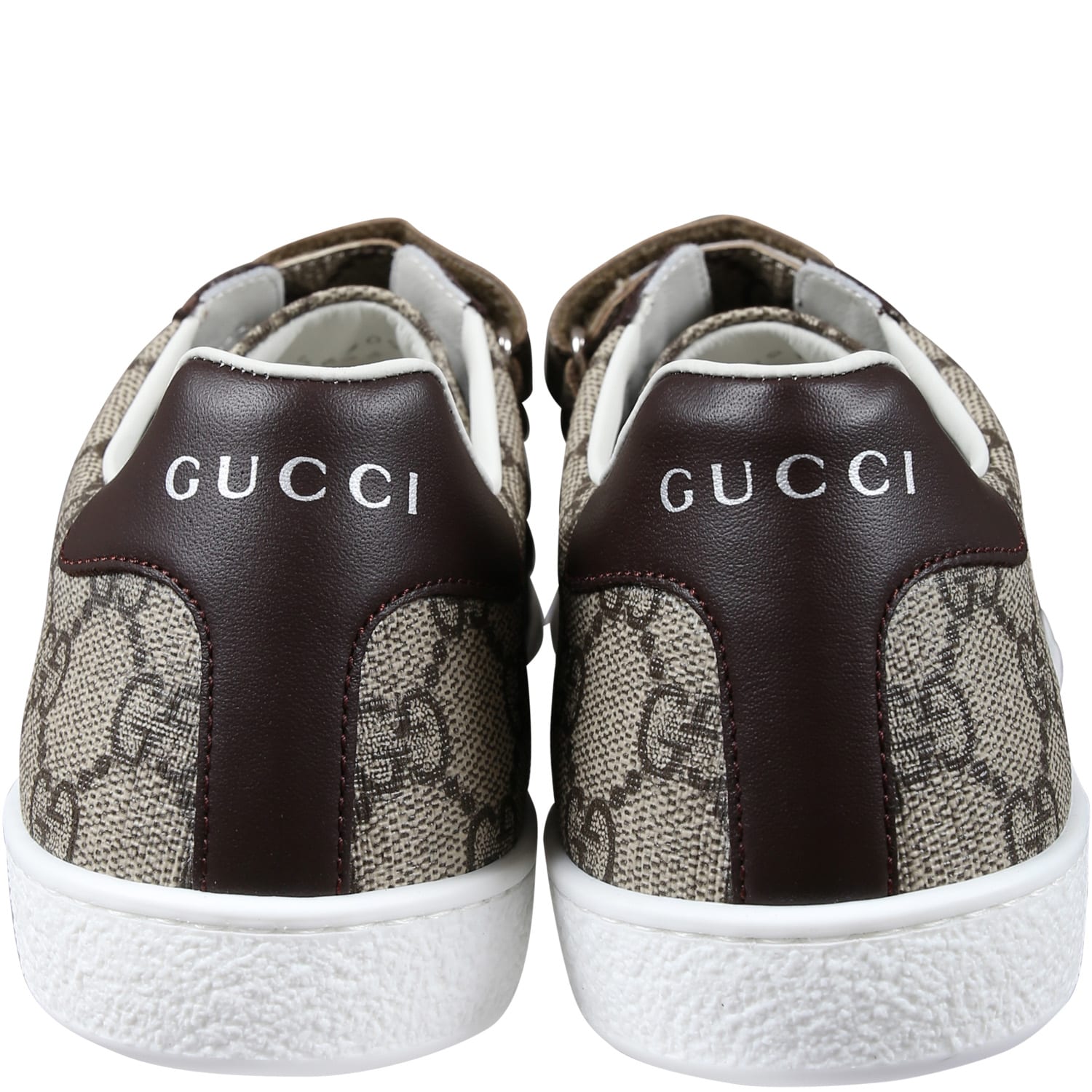 Gucci Blue Sneakers For Kids With All-over Gg Logo In Brown