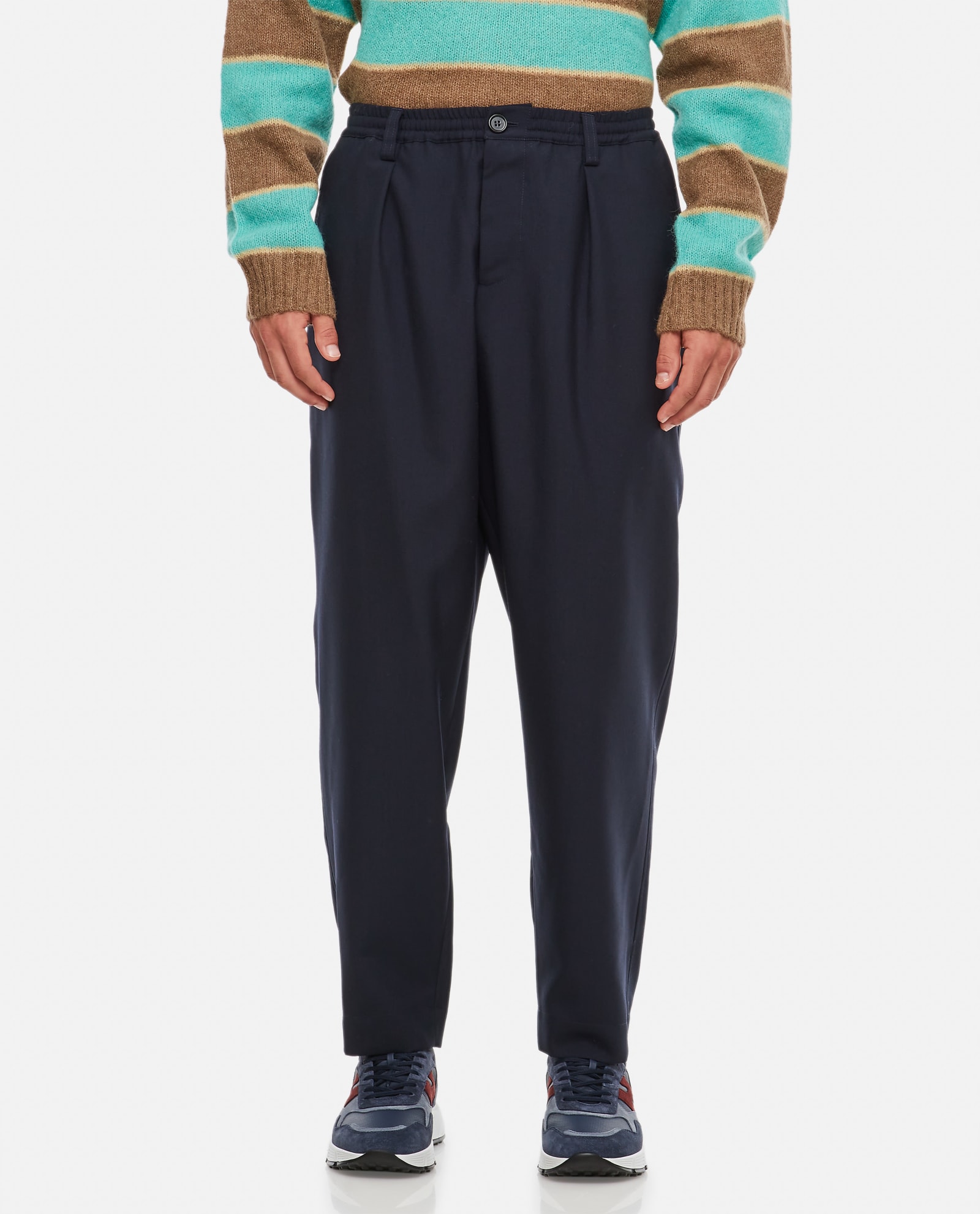 Shop Marni Wool Trousers In Blue
