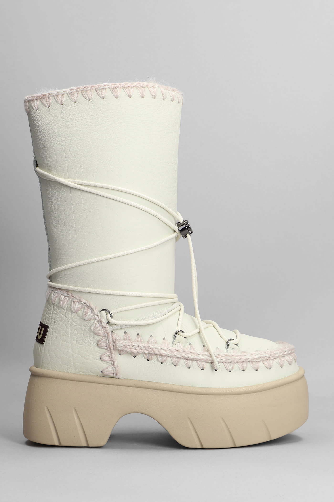 Mou Eskimo Low Heels Ankle Boots In White Leather