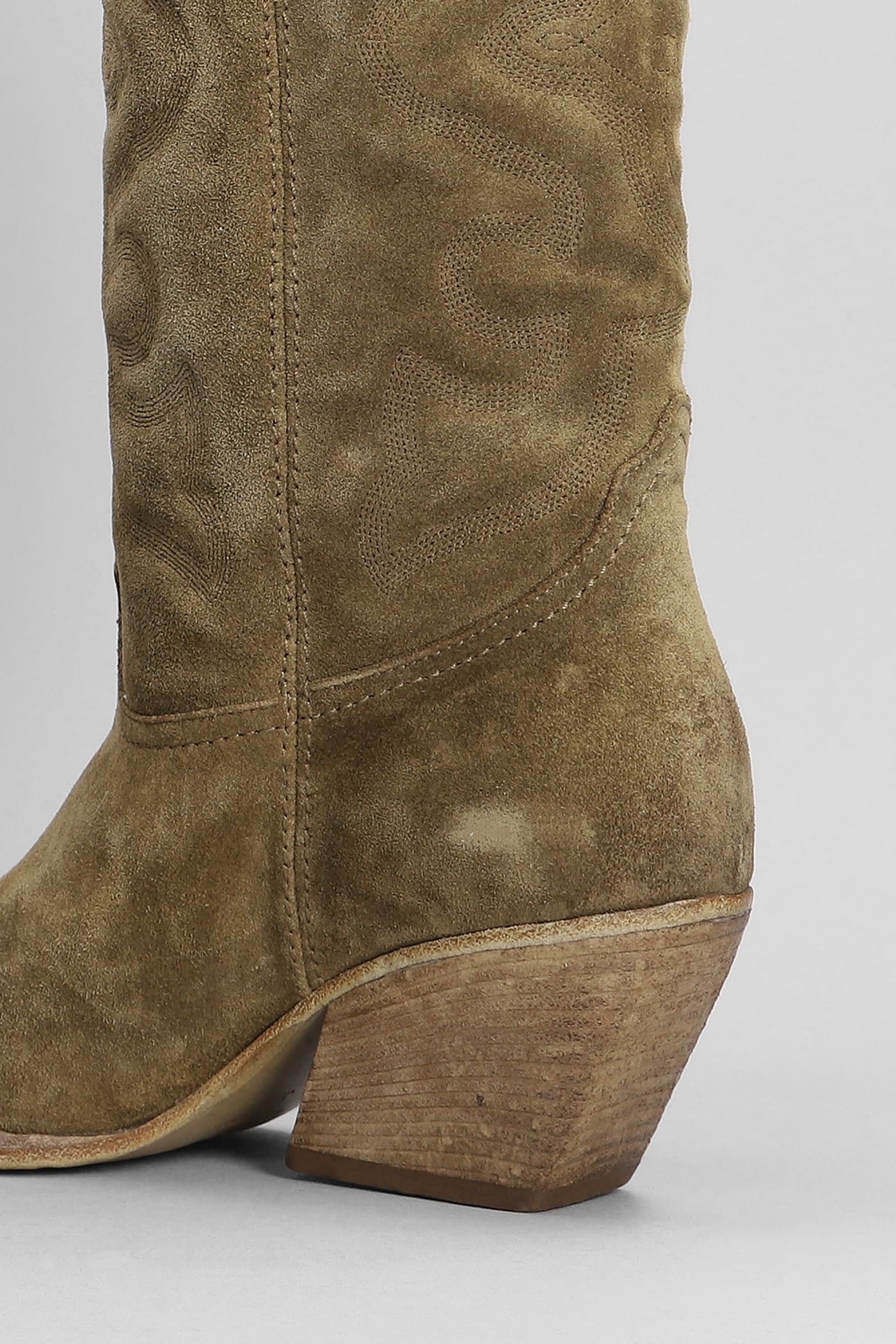 Shop Elena Iachi Texan Boots In Taupe Suede