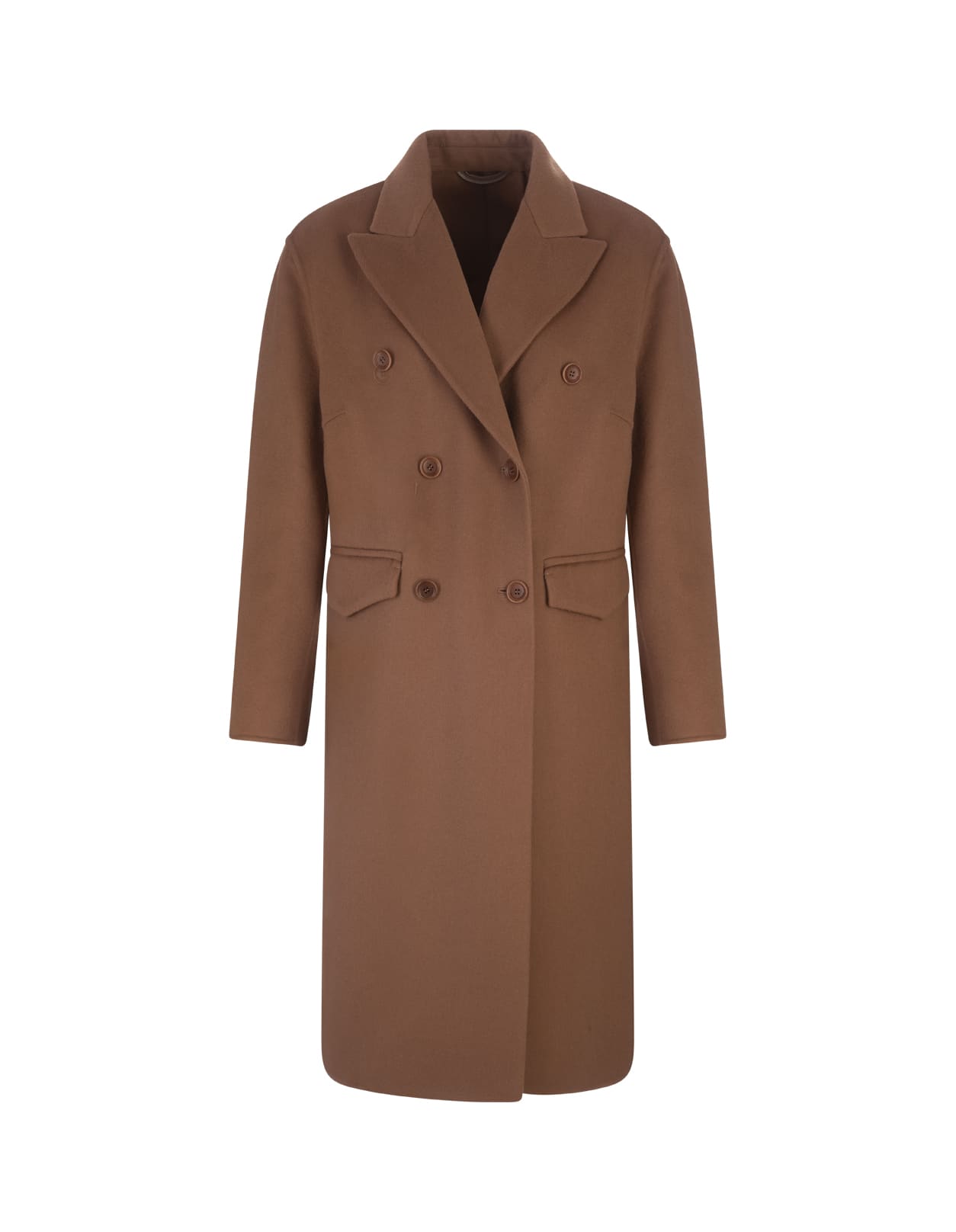 Ermanno Scervino Woman Double-breasted Coat In Brown Wool And Cashmere