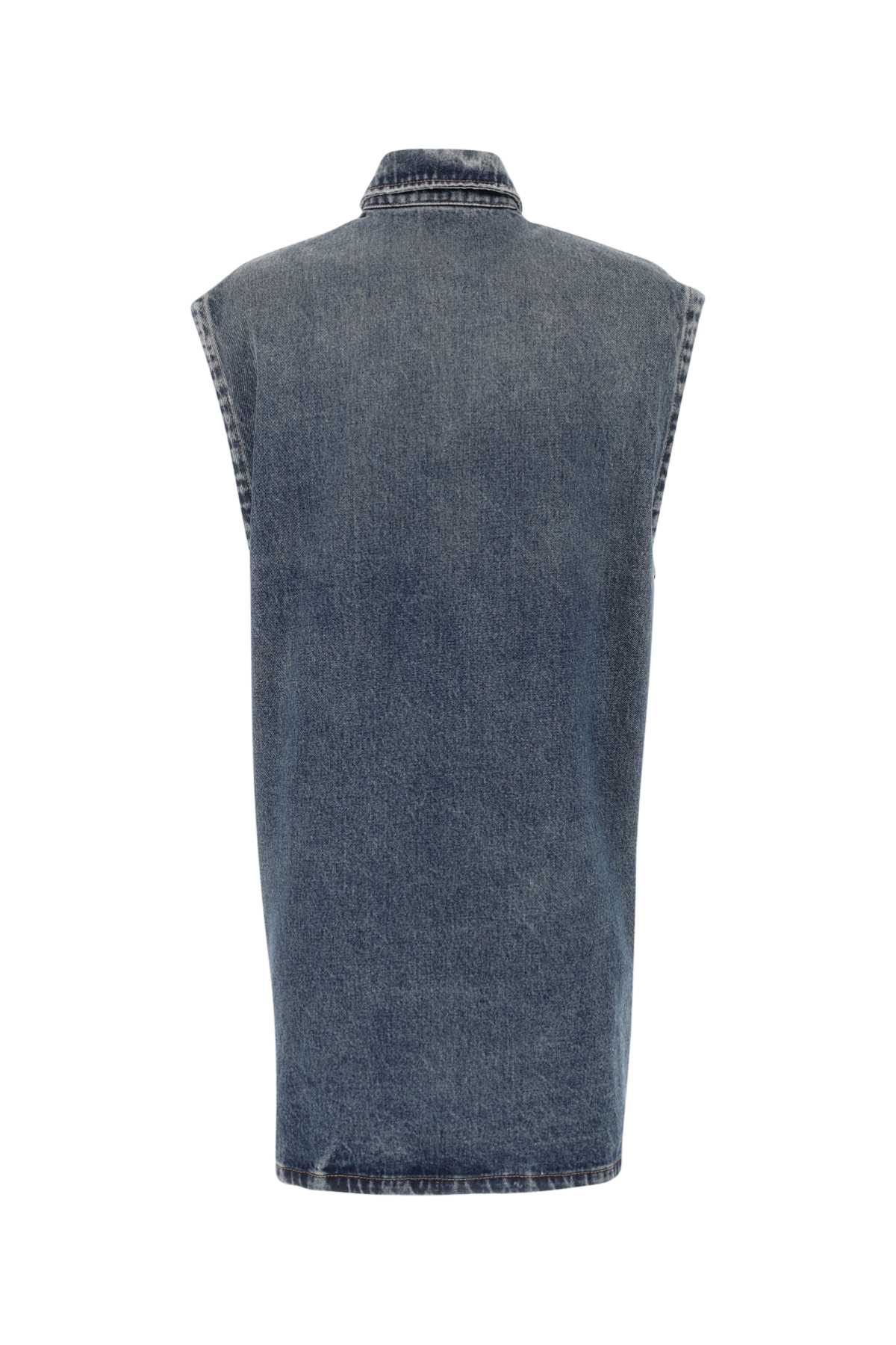 Shop Prada Denim Sleeveless Shirt In Blue