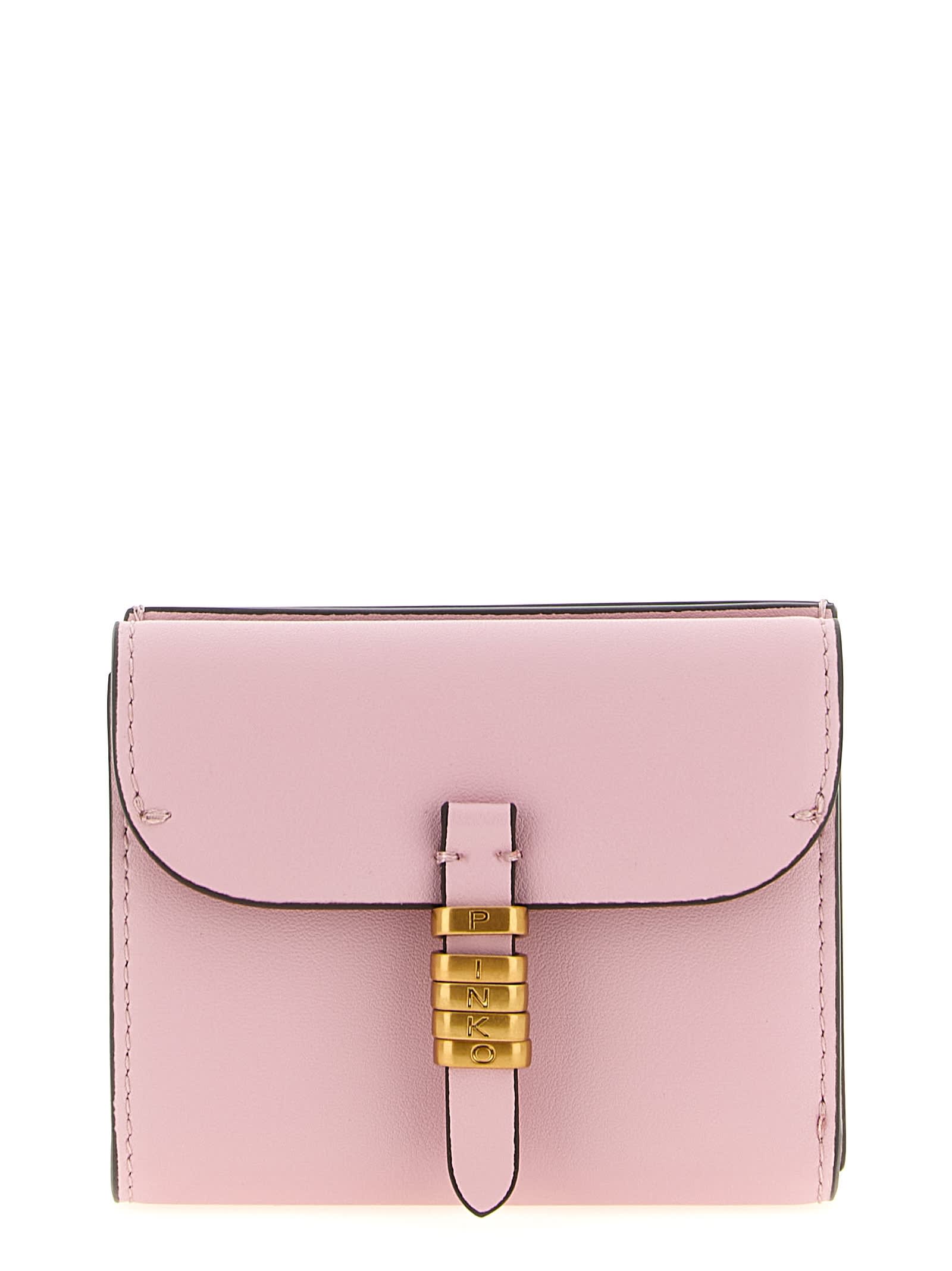 Pinko Buckle Leather Wallet In Pink