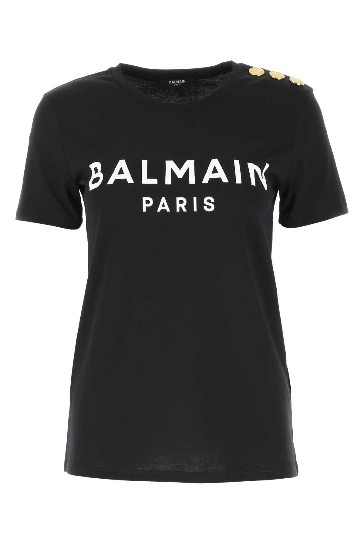 Shop Balmain Black Cotton T-shirt In Noirblanc