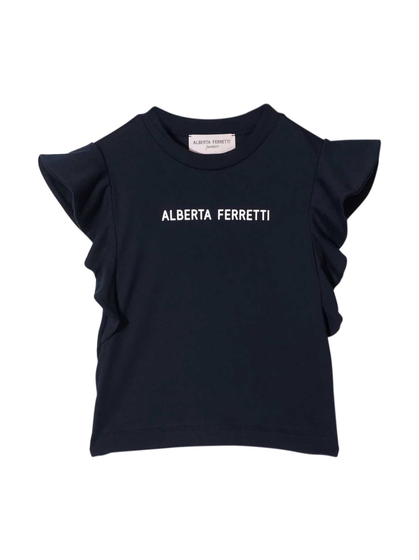 ALBERTA FERRETTI BLUE TEEN T-SHIRT WITH FRONTAL LOGO,11862678