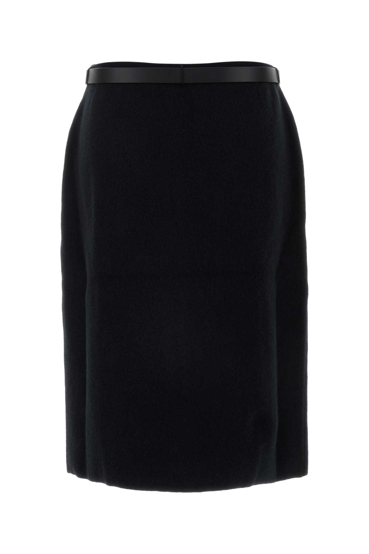 Ferragamo Stretch Wool Blend Skirt With Belted Waist In Nero