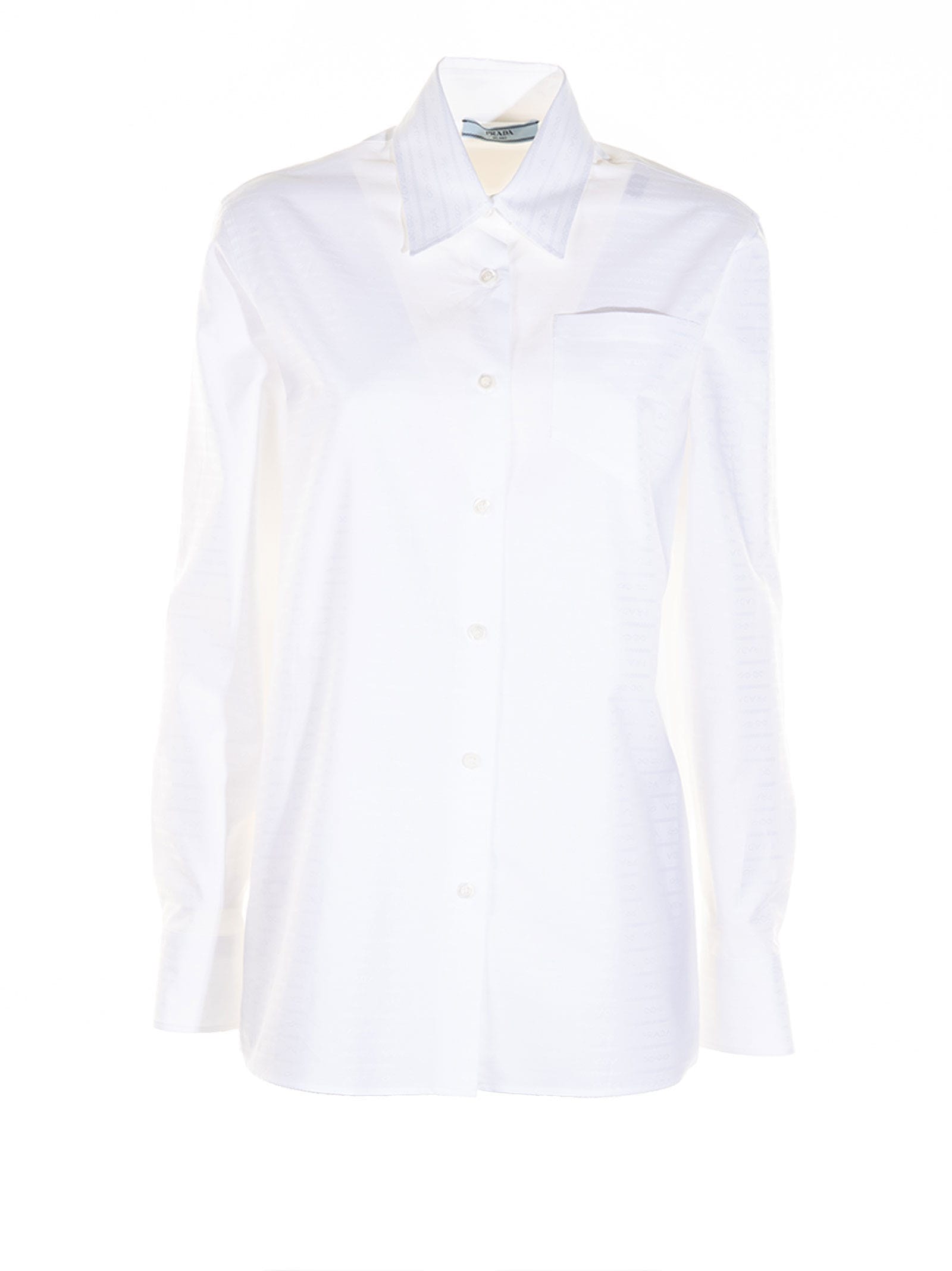 Shop Prada Jacquard Poplin Shirt In Bianco