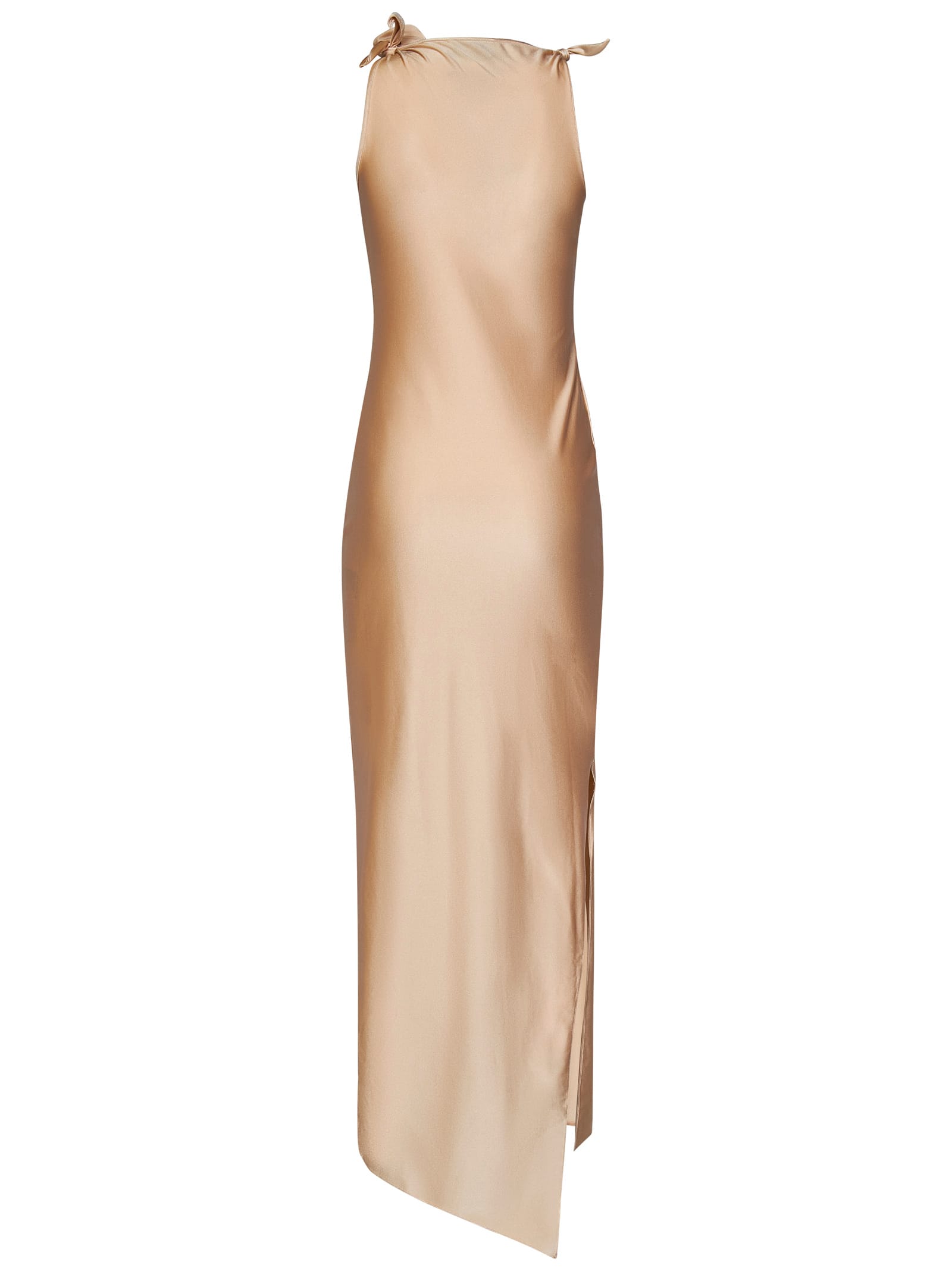 Shop Coperni Flower Long Dress In Beige