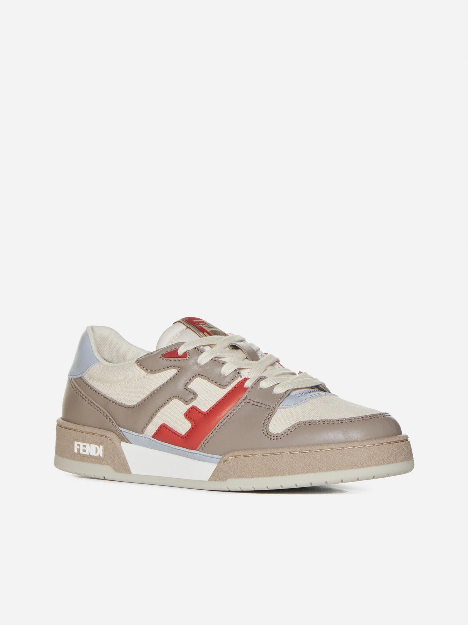 Shop Fendi Match Leather And Fabric Sneakers In Dove Grey