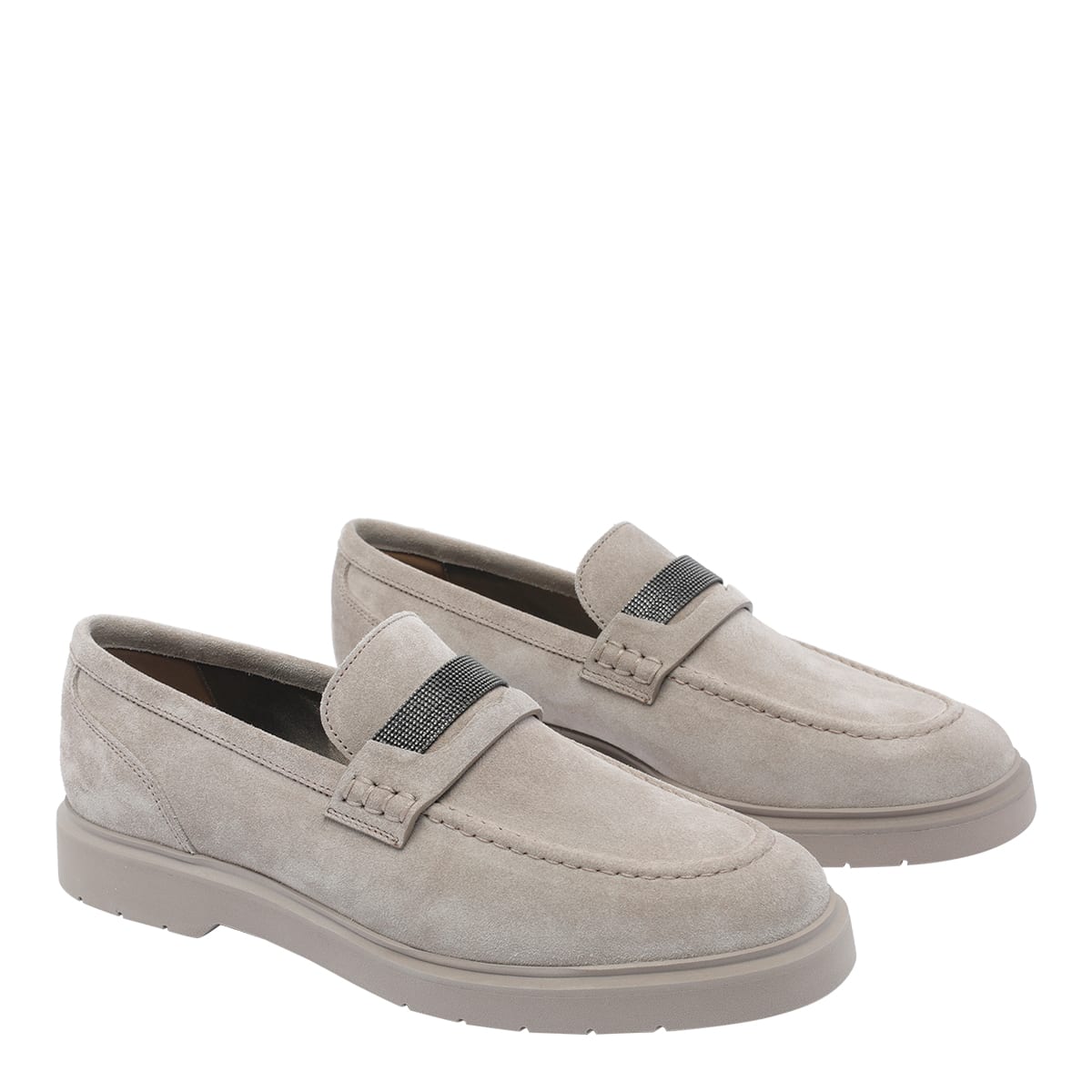 Brunello Cucinelli Crystal-embellished Suede Loafers In Neutral