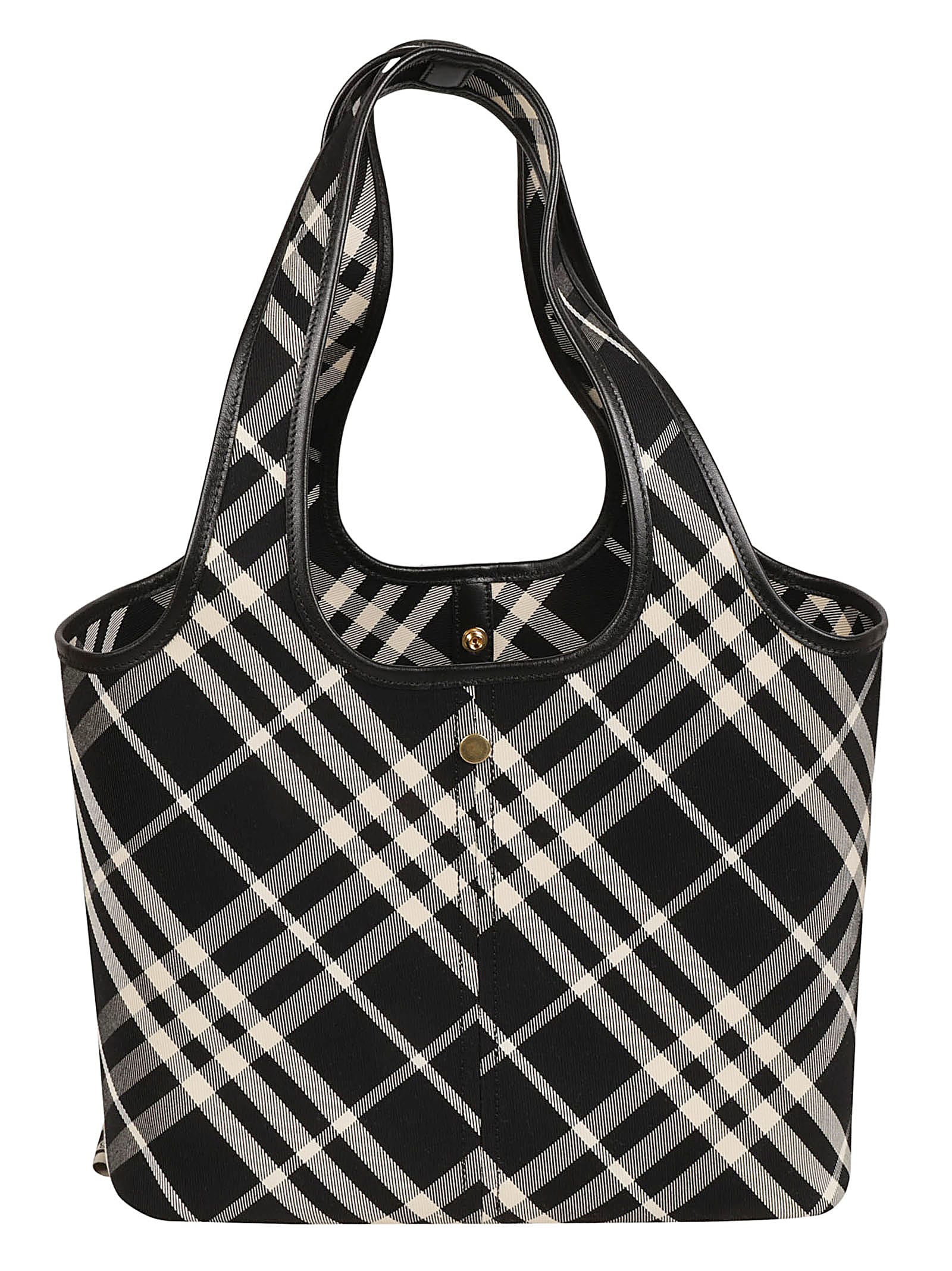 Shop Burberry Check Buttoned Tote In Black