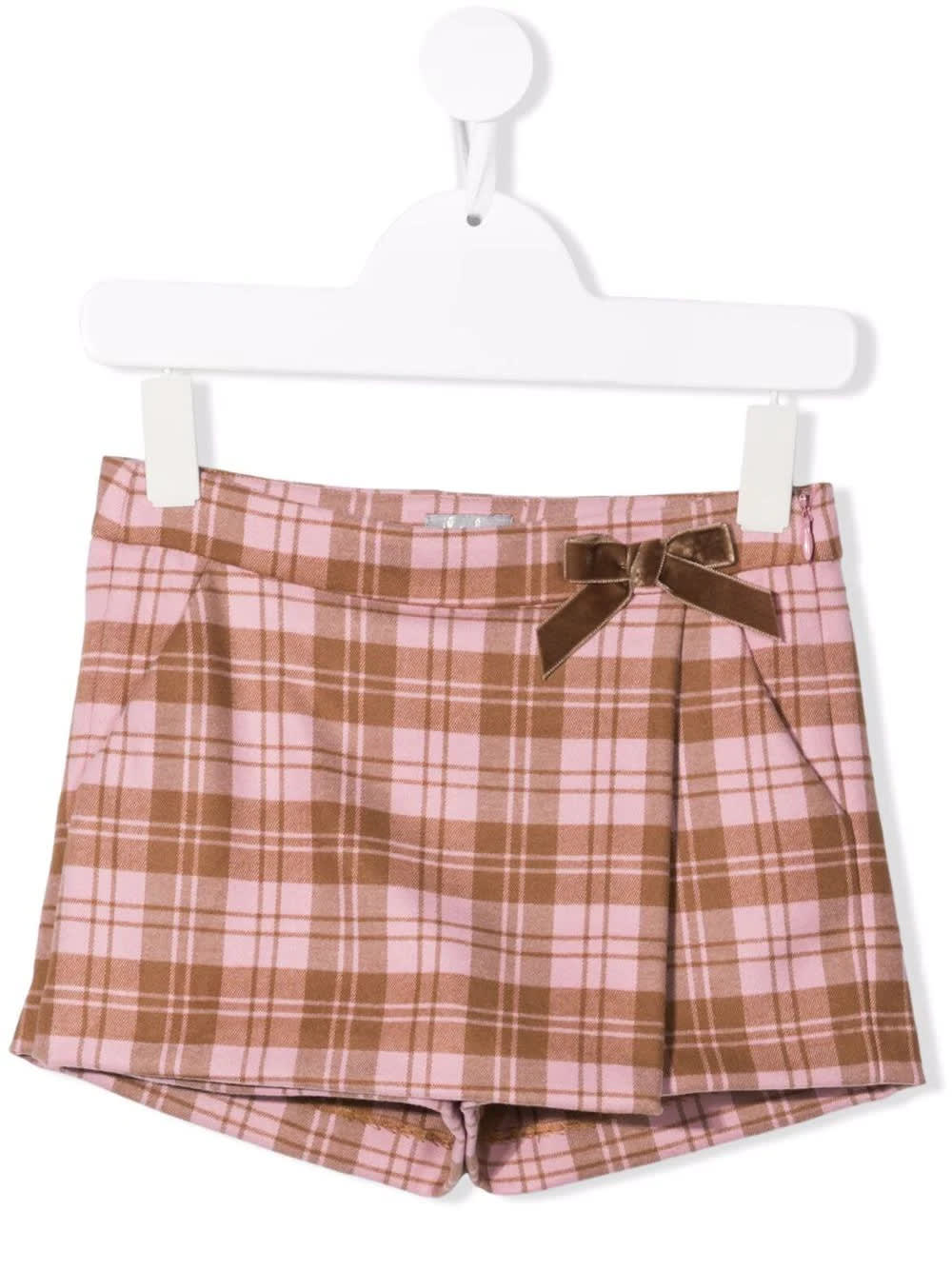 Il Gufo Kids Trouser Skirt With Pink And Brown Check Pattern
