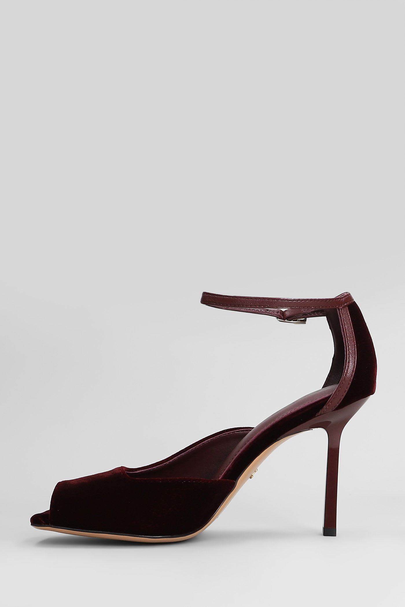 Lola Cruz Sandals In Bordeaux Velvet In Burgundy