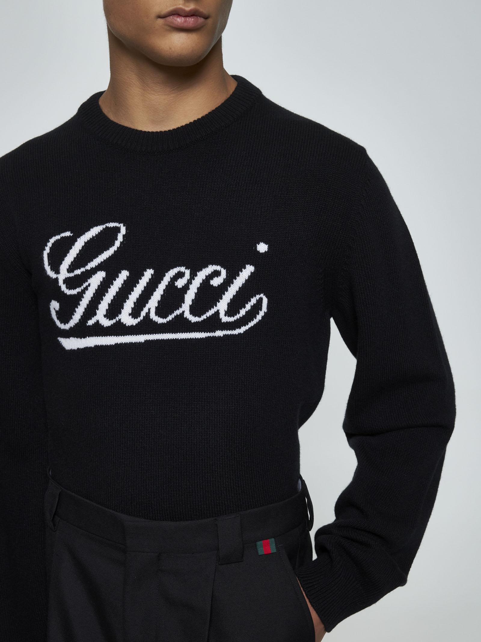 Shop Gucci Logo Wool Sweater In Black