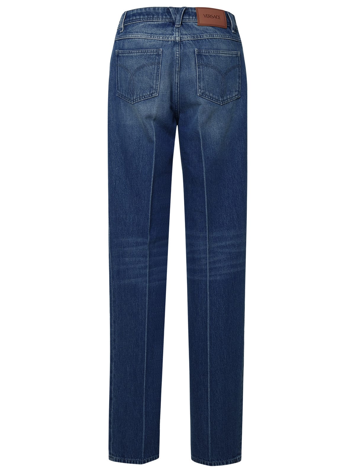 Shop Versace Tailored Blue Cotton Jeans
