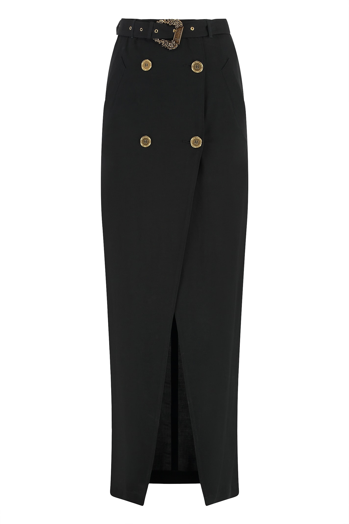 Versace Jeans Couture Long Skirt With Belted Waist And Double-breasted Buttons In Black