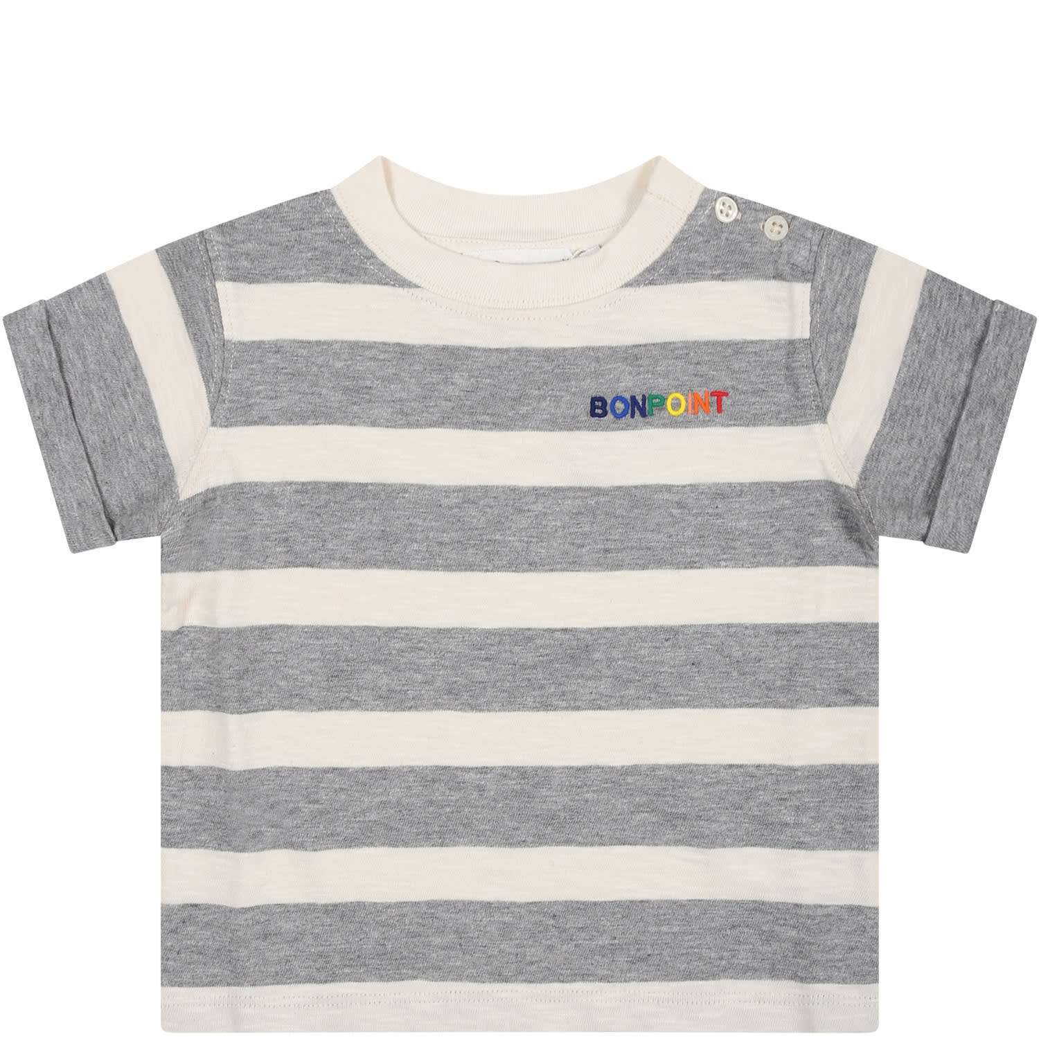 Bonpoint Grey T-shirt For Babykids With Logo In Grigio