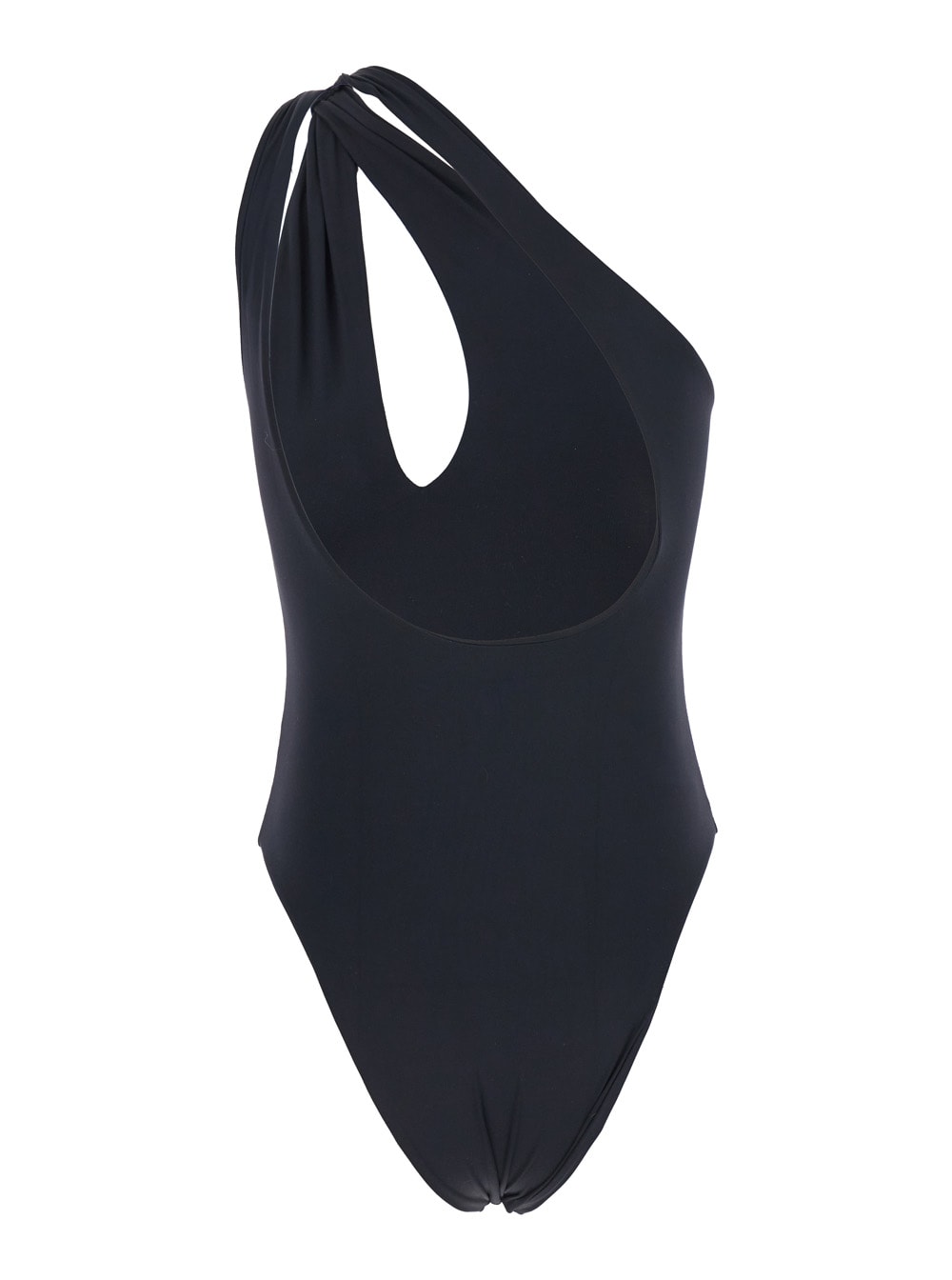 Shop Federica Tosi Black One-shoulder Swimsuit With Tie Detail In Tech Fabric Stretch Woman
