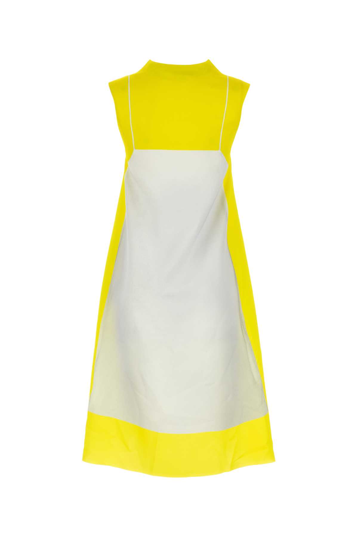 Shop Loewe Printed Tech Satin Dress In Yellowgrey