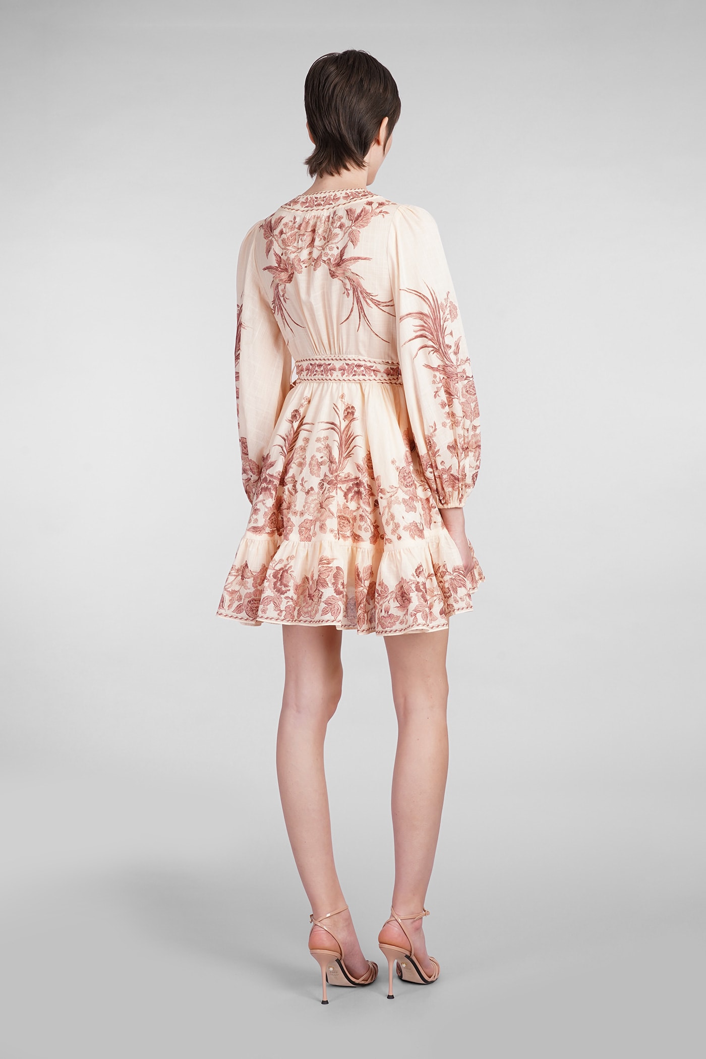 Shop Zimmermann Dress In Beige Cotton In Cream/pink Bird