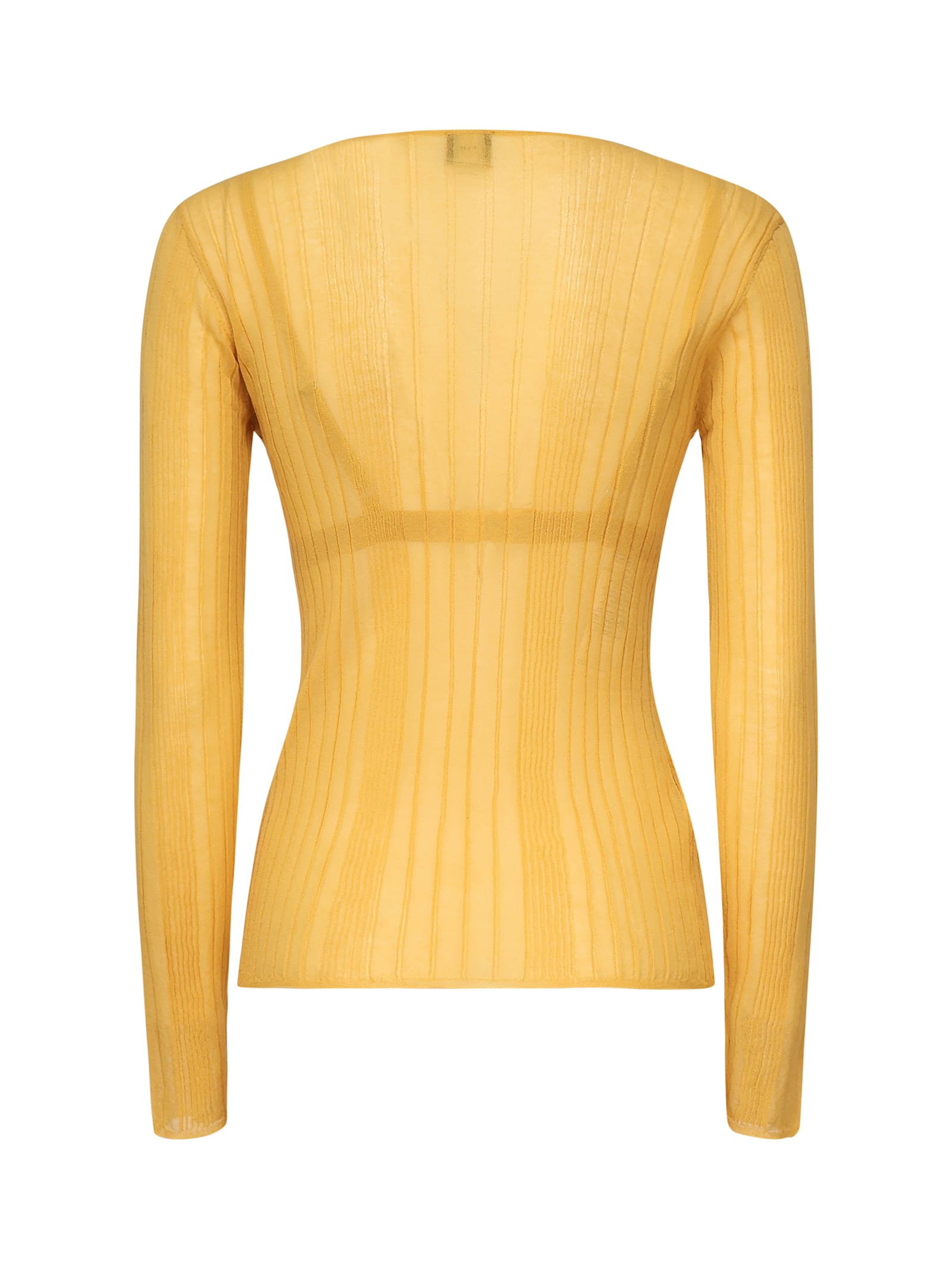 Pinko Semi-transparent Ribbed Sweater In Yellow