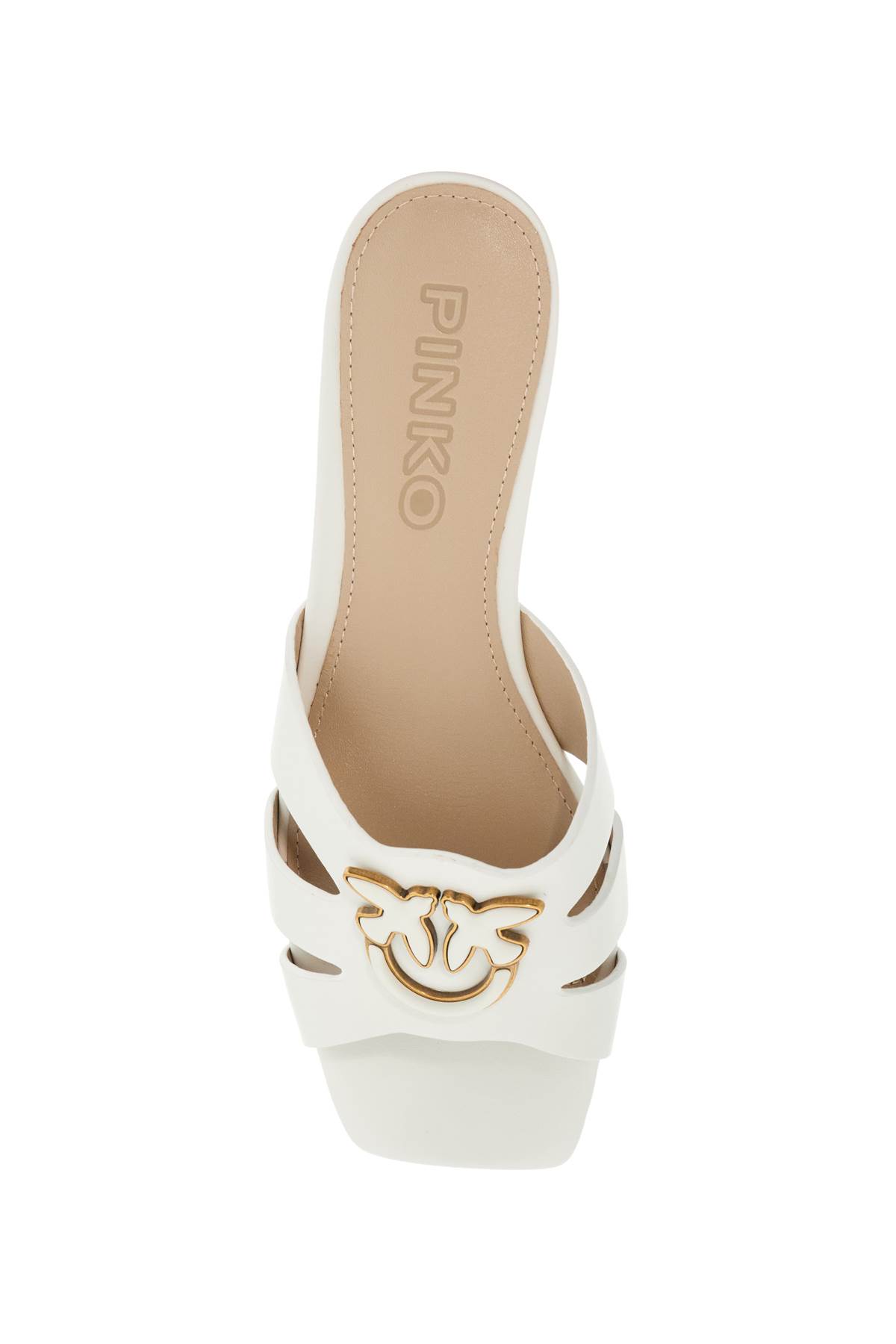 Pinko Milk Calf Leather Slippers With Striped Structure And Golden Details In White