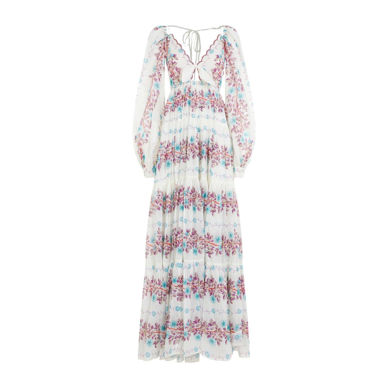 Shop Etro Floral Printed Open-back Flared Maxi Dress In Multicolore