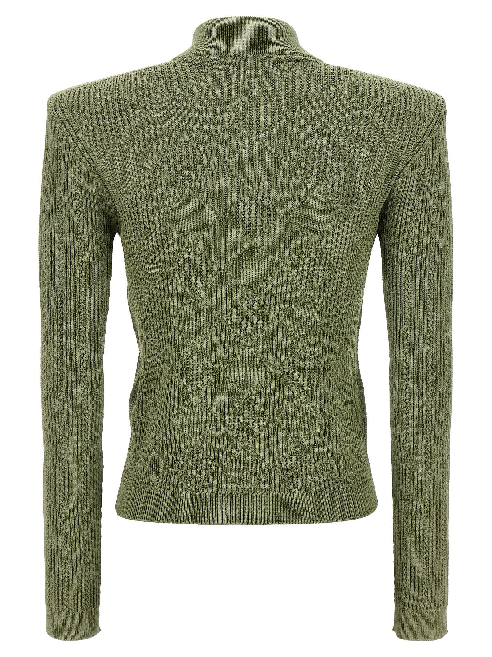 Shop Balmain Openwork Knit Cardigan In Green