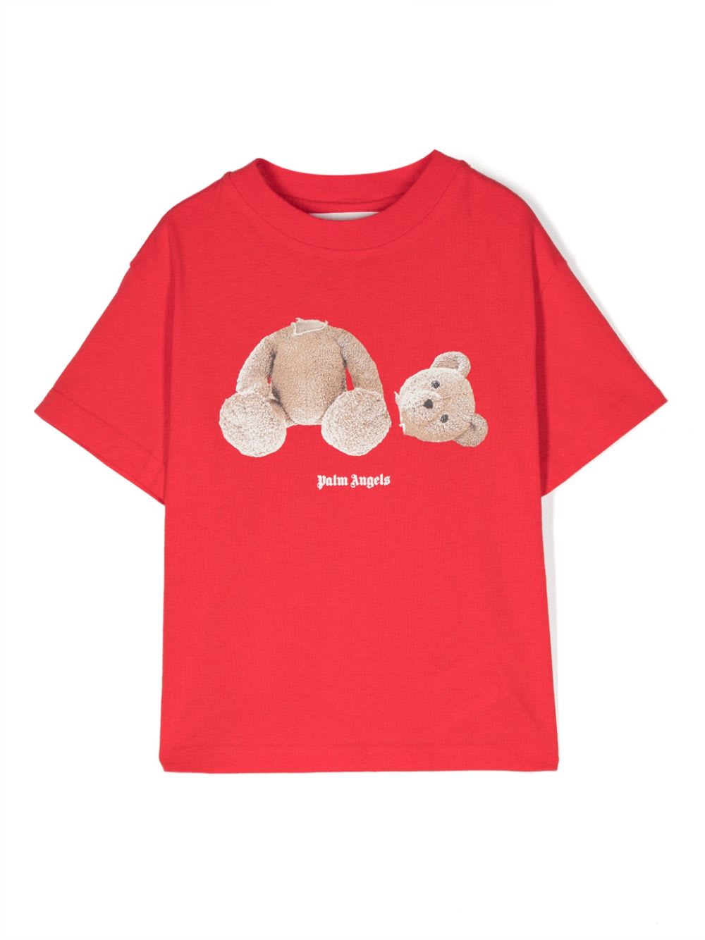 Shop Palm Angels T-shirt Bianca In Jersey Di Cotone Bambino In Rosso