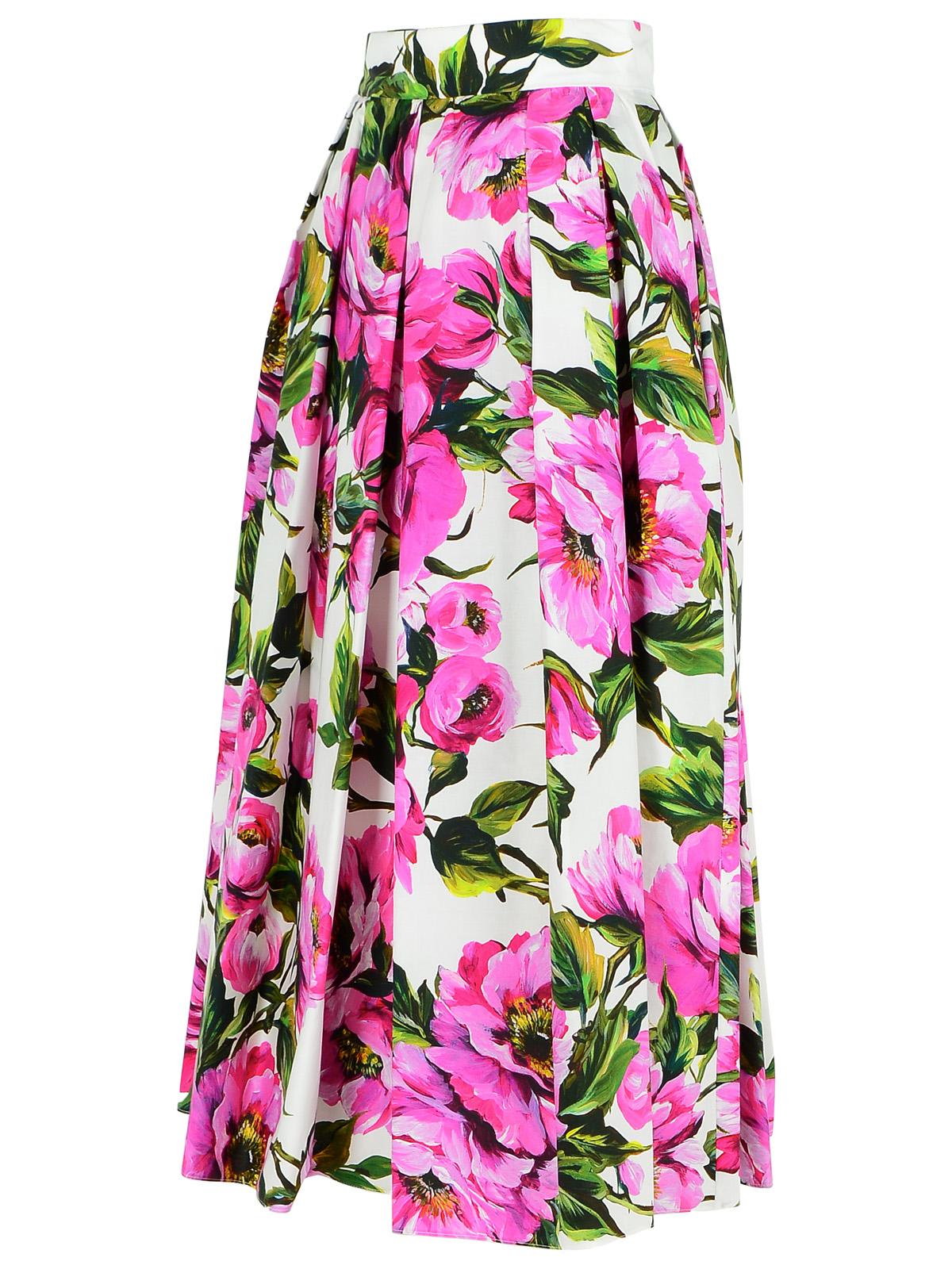 Shop Dolce & Gabbana Peonie Pink Cotton Skirt