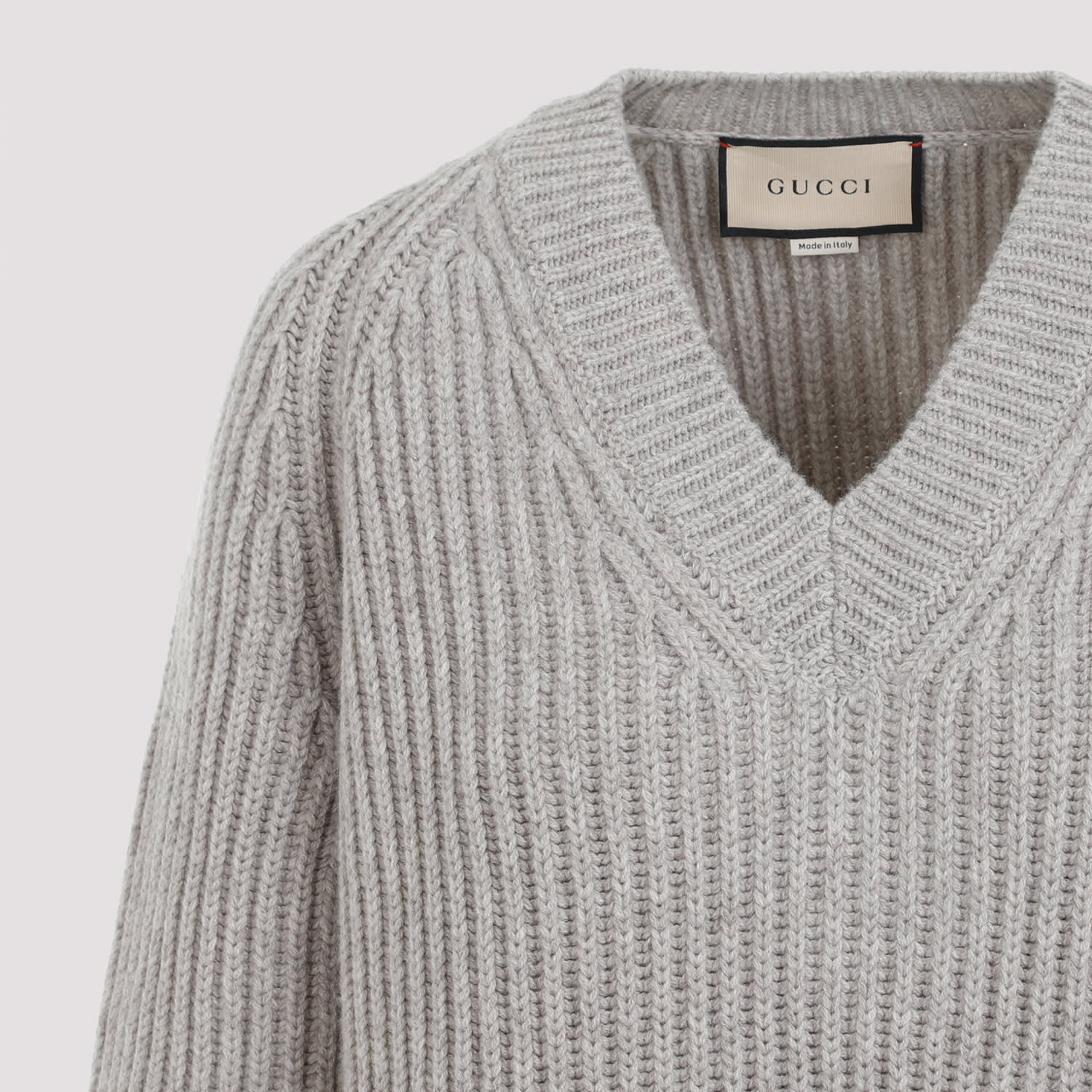 Shop Gucci Ribbed Wool-cashmere Sweater In Warm Grey