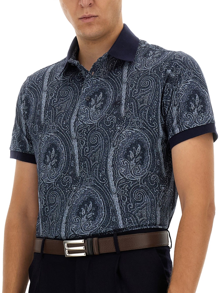 Shop Etro Polo Shirt With Print In Blue