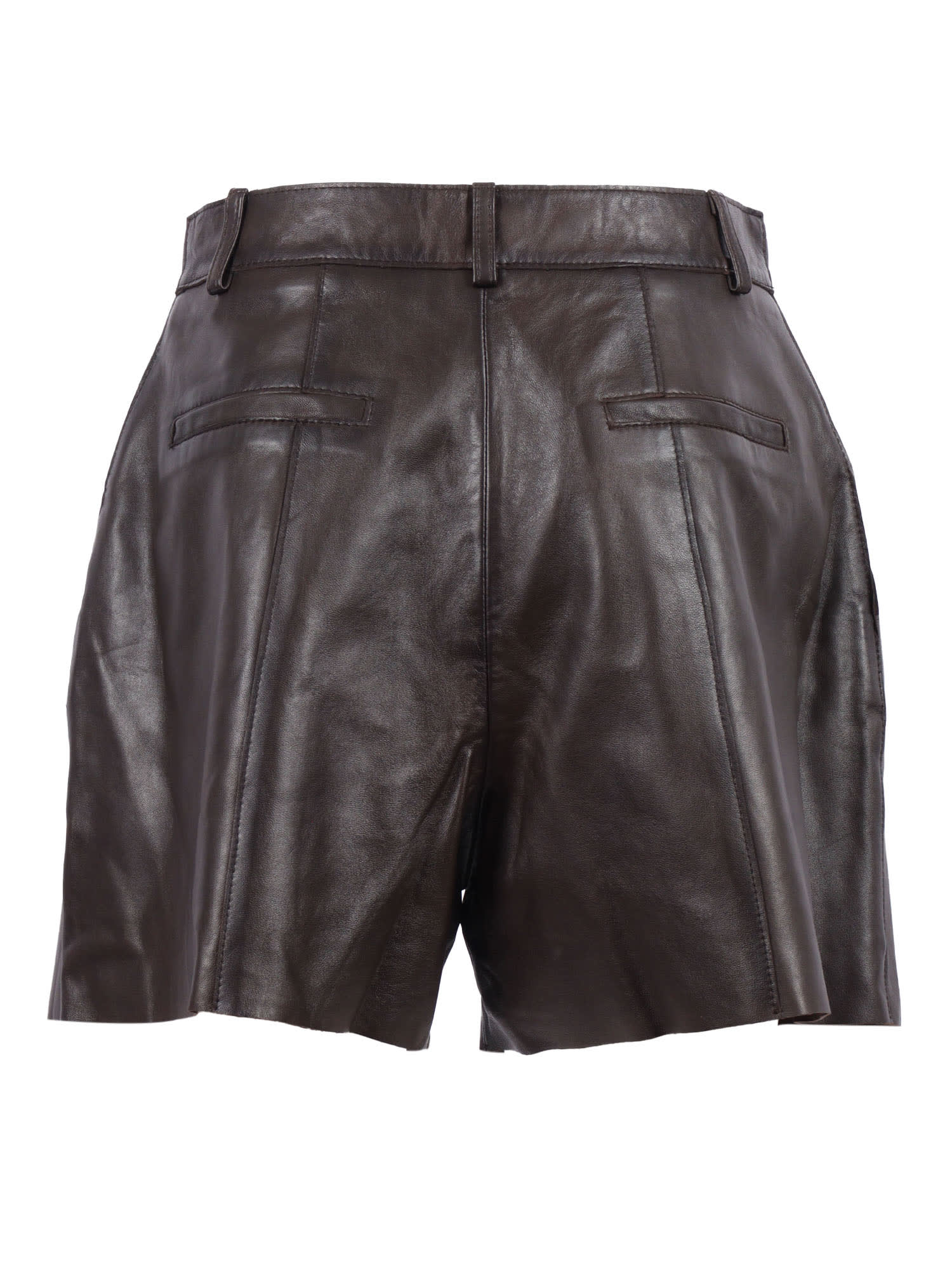 P.a.r.o.s.h Pleated Leather Bermuda Shorts In Brown