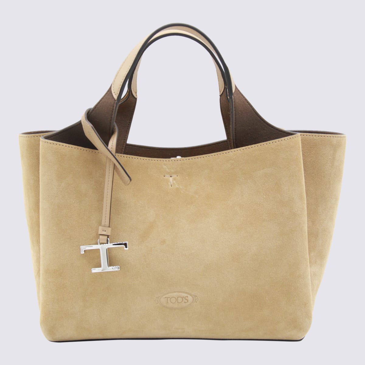 Beige Suede Leather Top Handle Bag