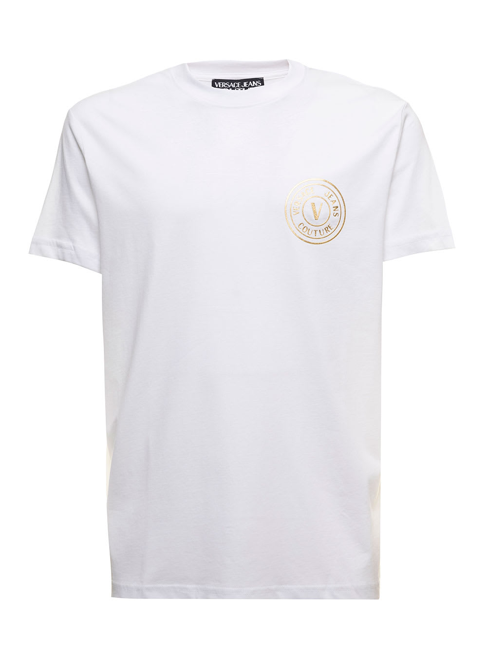 Mans White Cotton T-shirt With Logo Print Versace