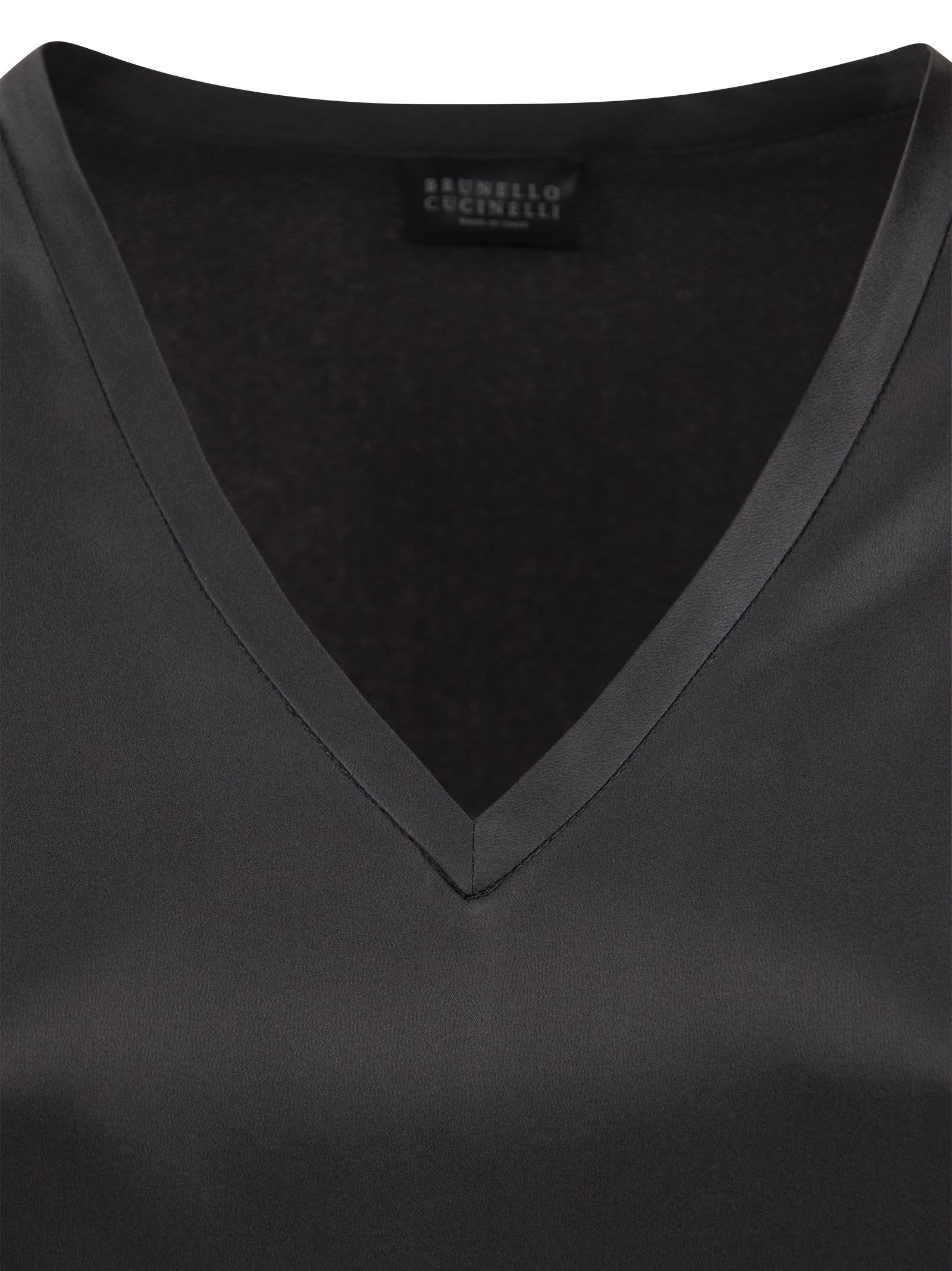 Brunello Cucinelli Stretch Silk Satin Top In Gray