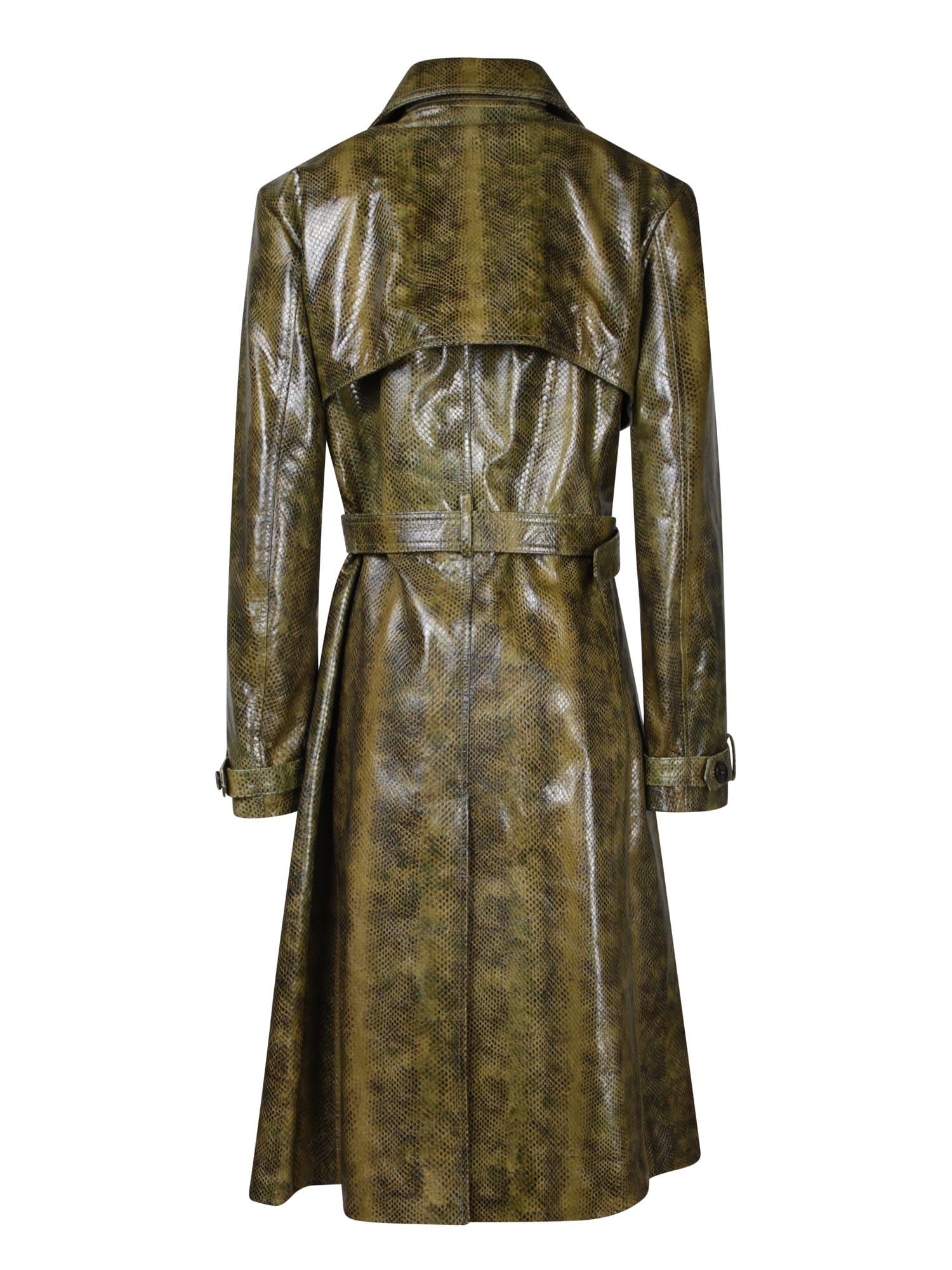 Shop Tom Ford Green Python Leather Trench Coat