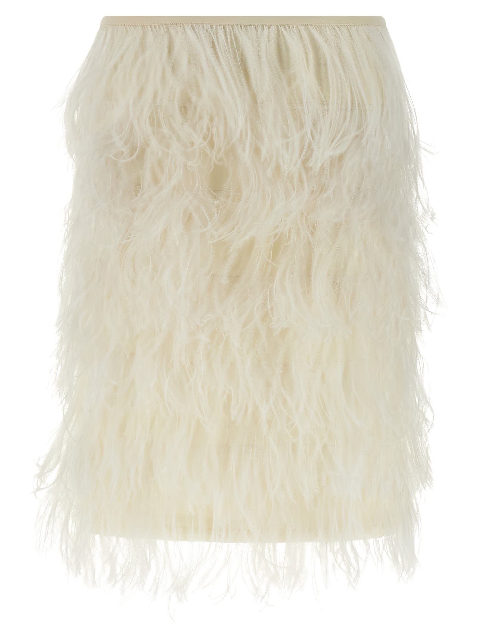 Attico Elastic Waistband Feather Detailed Skirt In Neutral