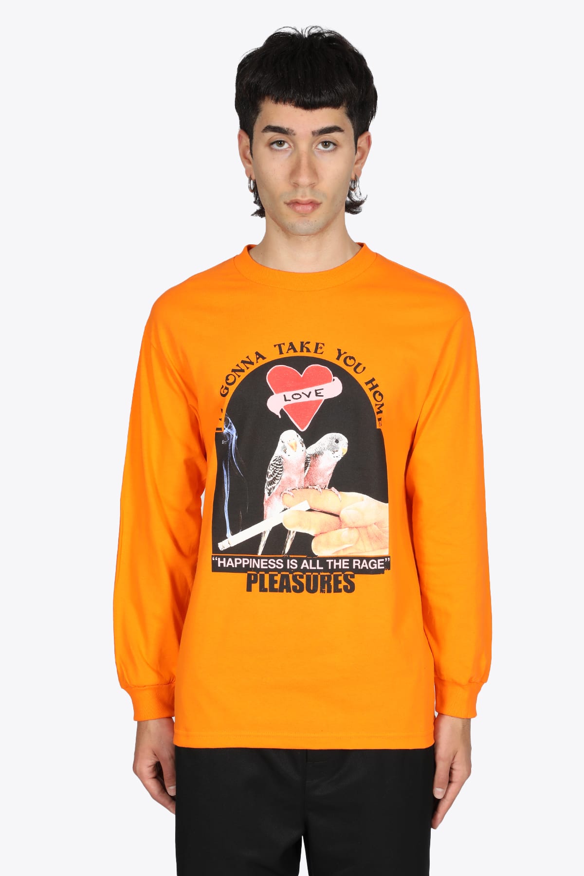 Pleasures Lovebirds Long Sleeve Orange cotton longsleeves t-shirt with graphic lovebirds print
