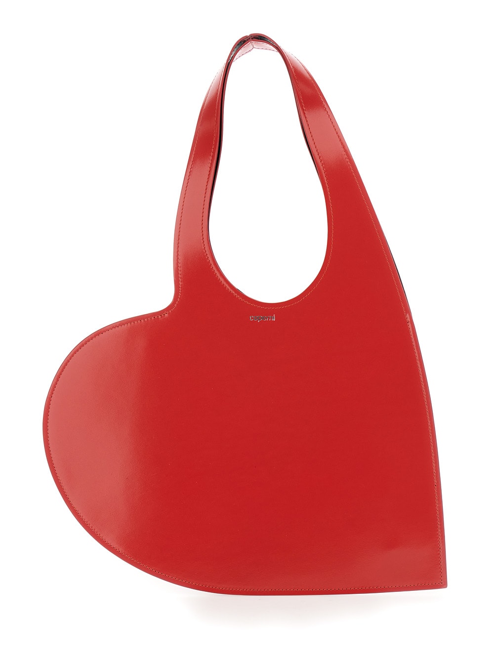 Shop Coperni Heart Mini Red Tote Bag With Logo Print In Glossy Leather Woman